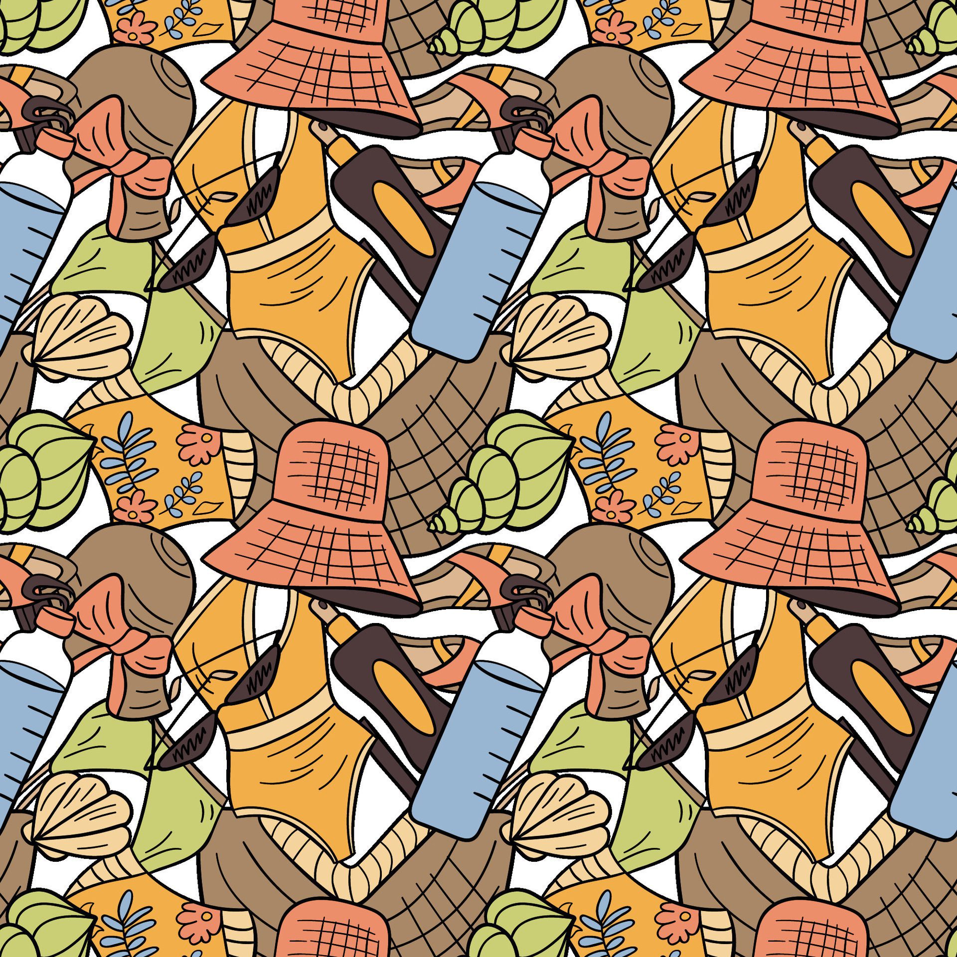 Crazy summer seamless pattern. Items for vacation. Free Vector