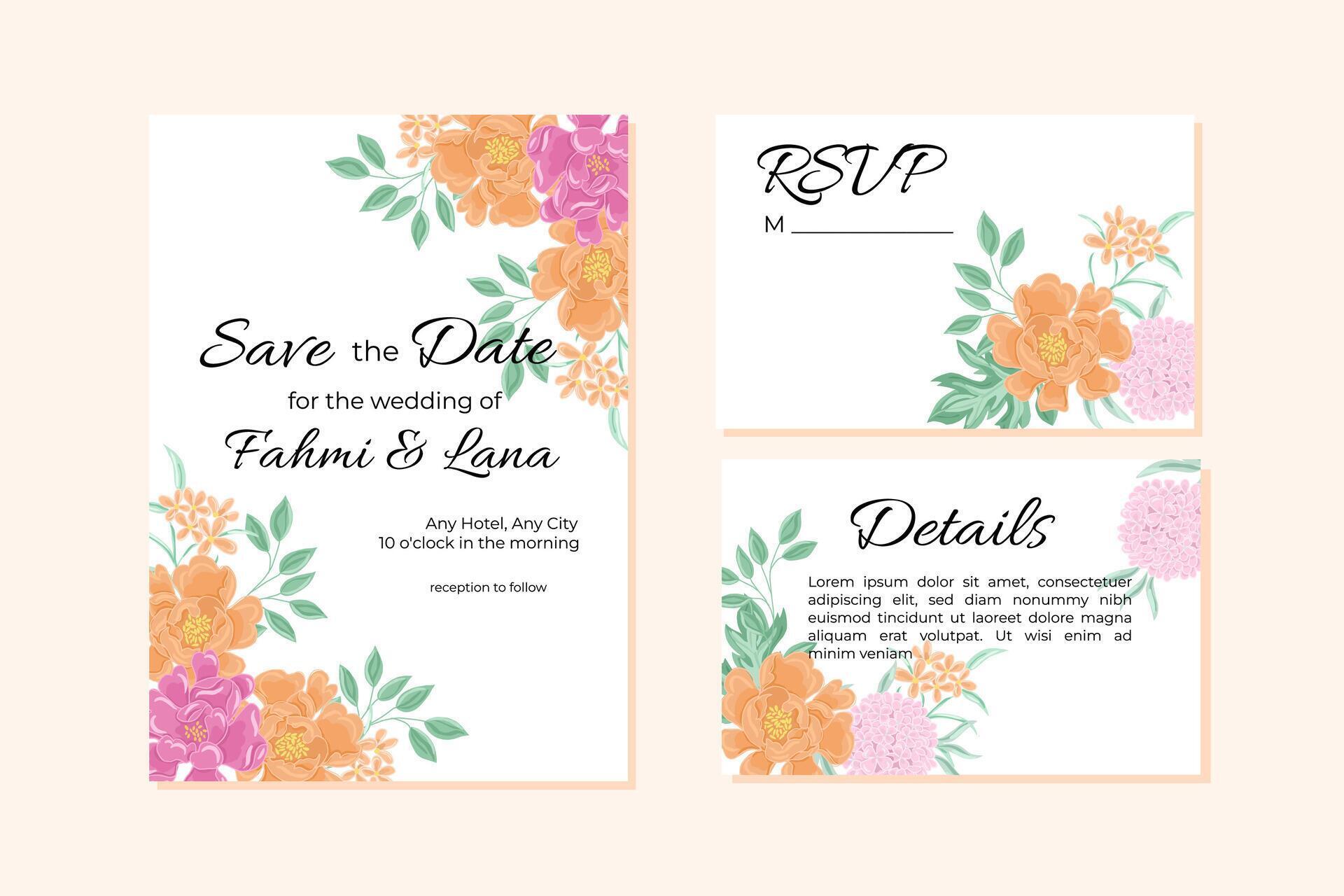 Rose and Hydrangea Flower Wedding Invitation Template Stock Free