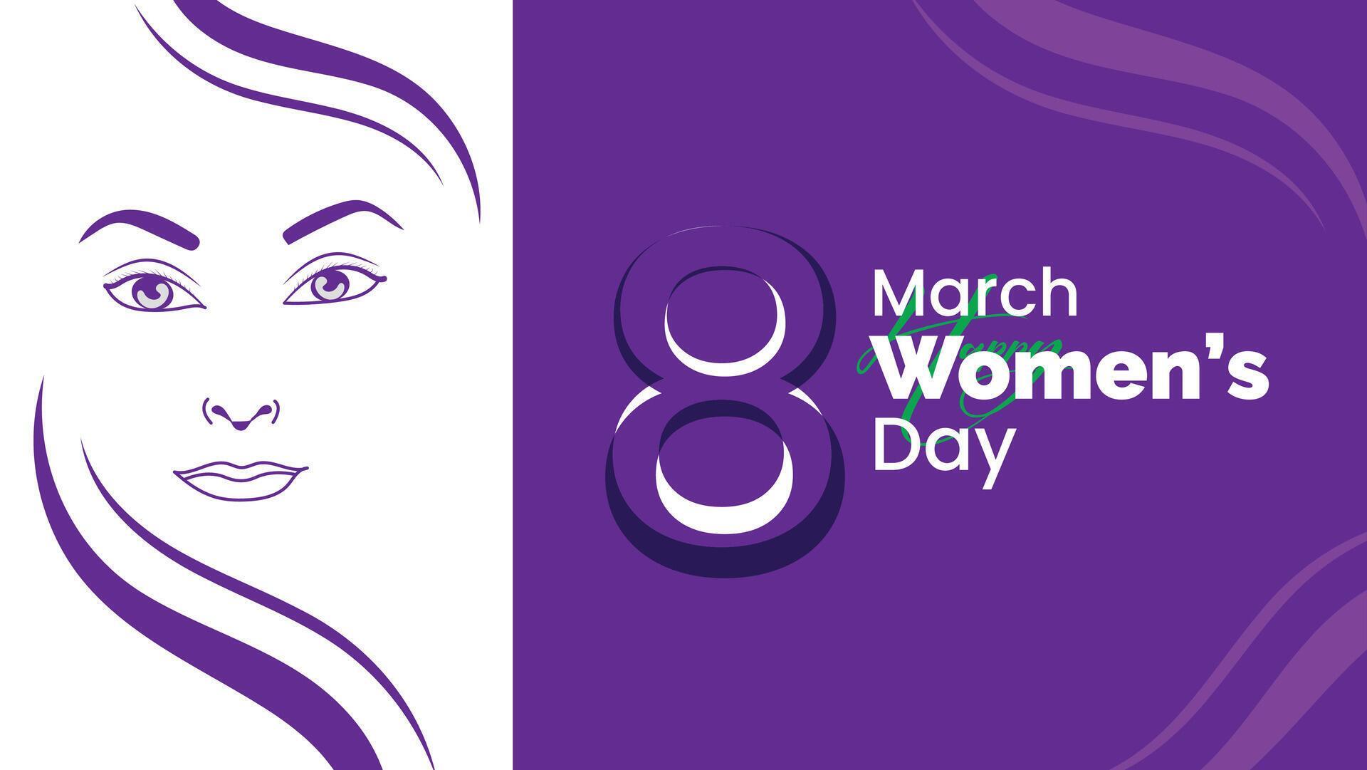 Happy Women’s Day 8 March. Women’s Day greeting banner design with flowers and a purple color Stock Free