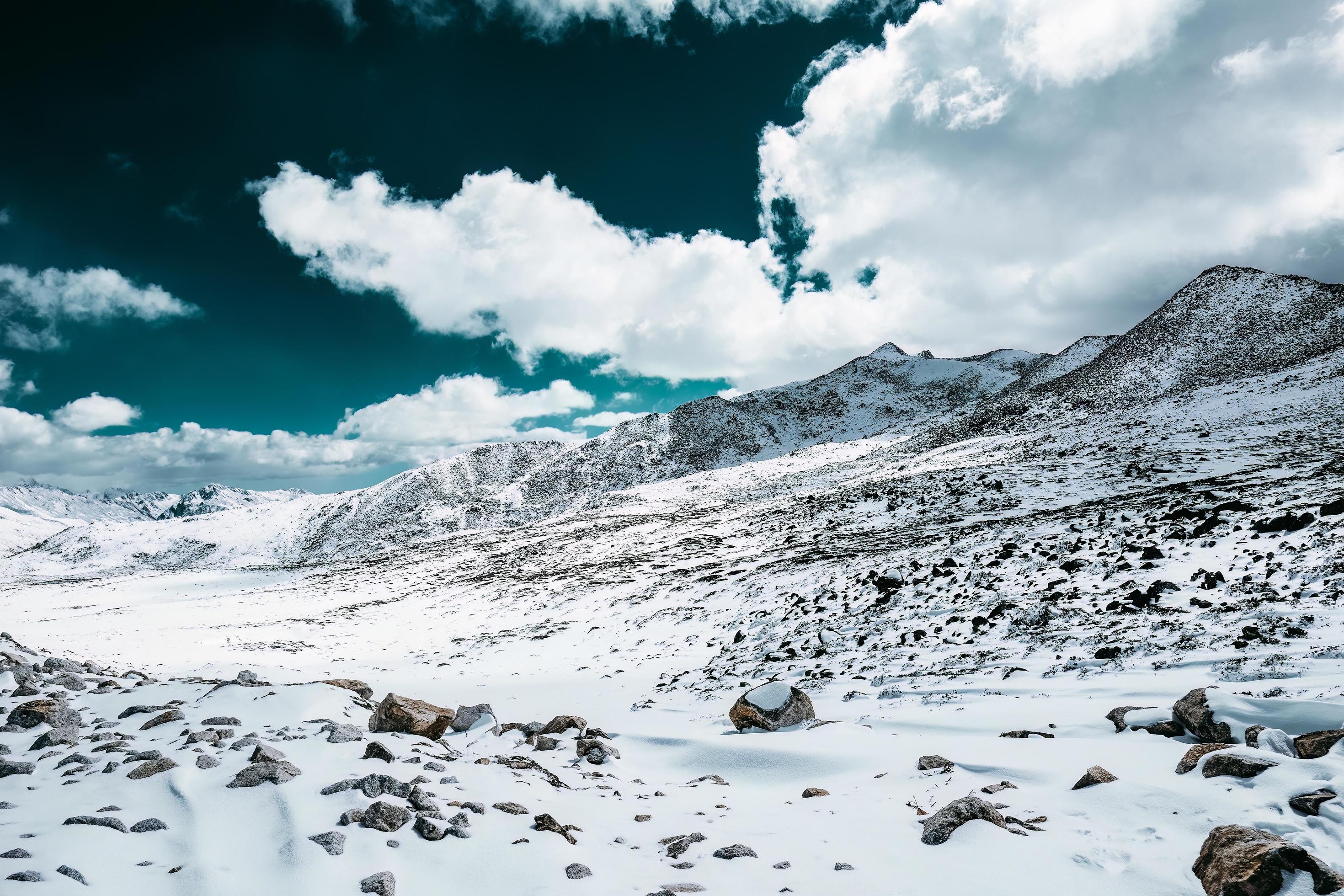 Spectacular scenery in the high mountains of western Sichuan, China, with different seasons Stock Free