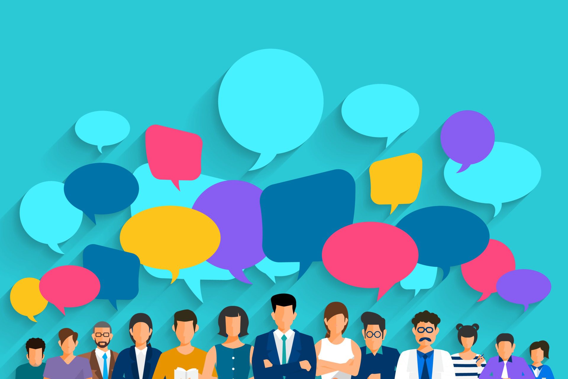 Flat design concept peoples talk with balloon message bubble. Vector illustrate. Free Vector