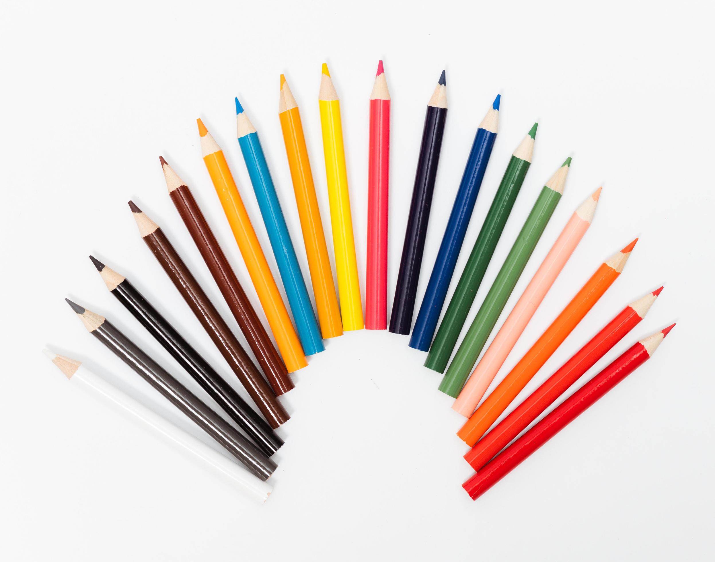 Multi color pencils. the concept of a multinational family and equality in the world. Stock Free