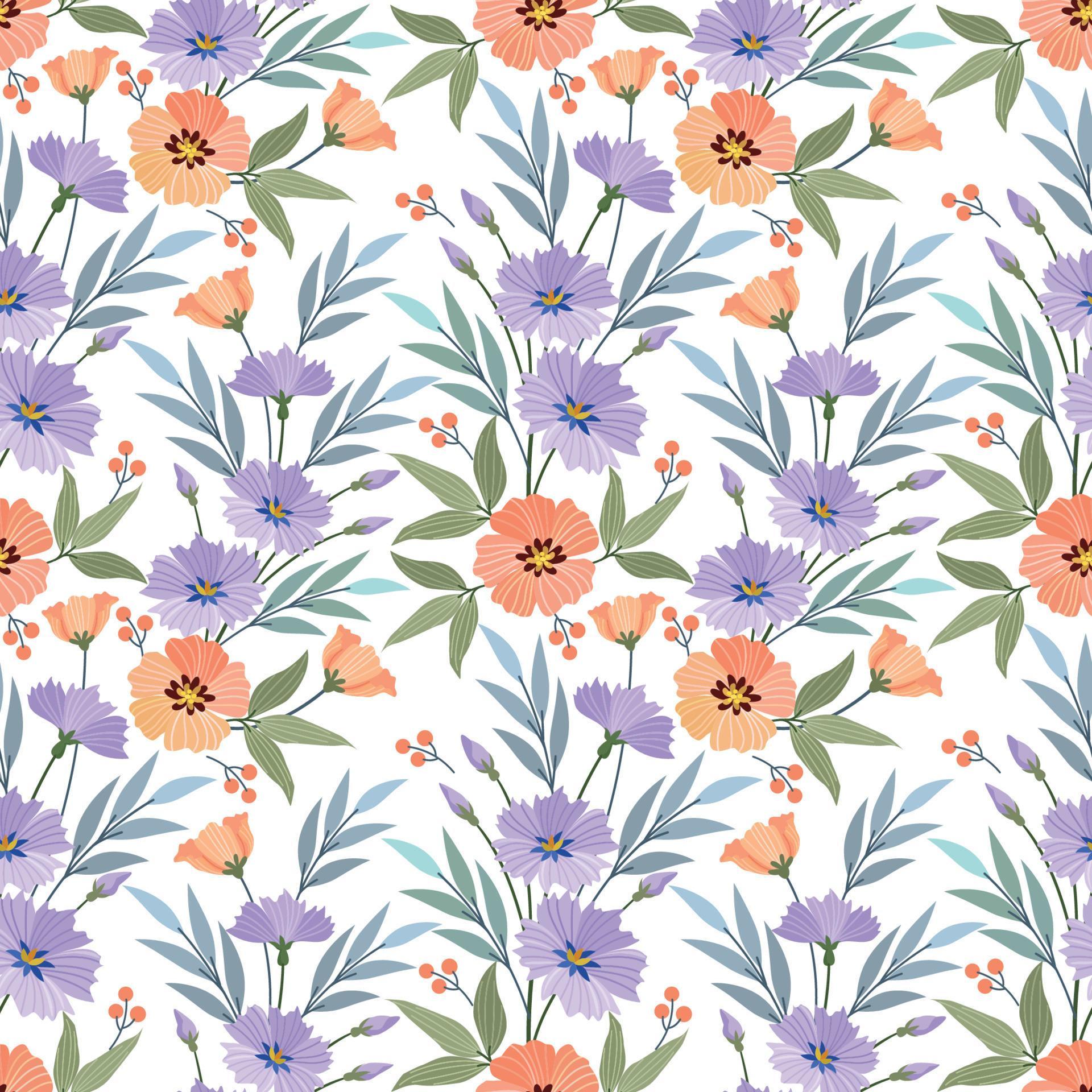 Colorful hand draw flowers seamless pattern. Stock Free