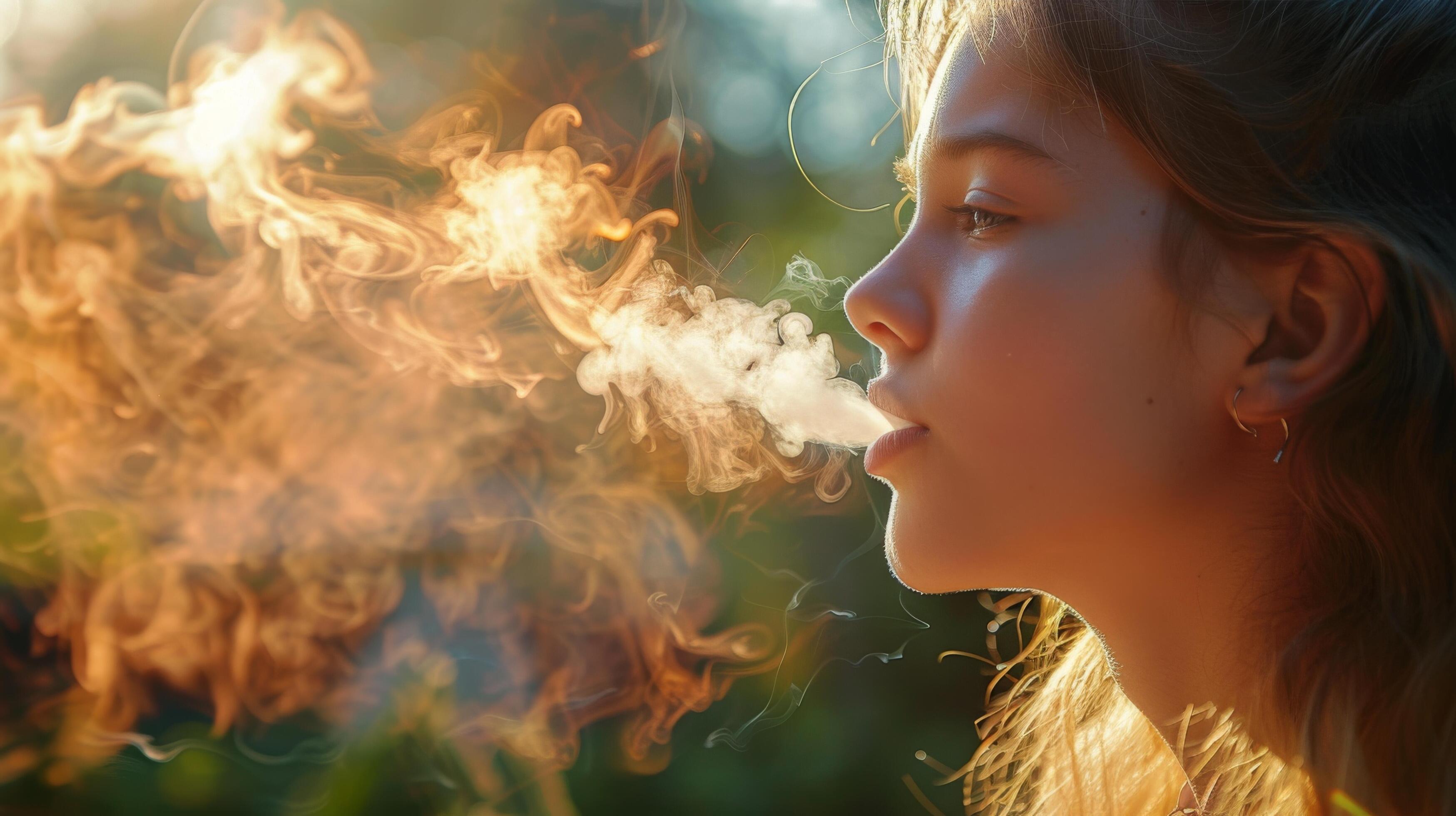 Woman Smoking Cigarette on City Street Stock Free