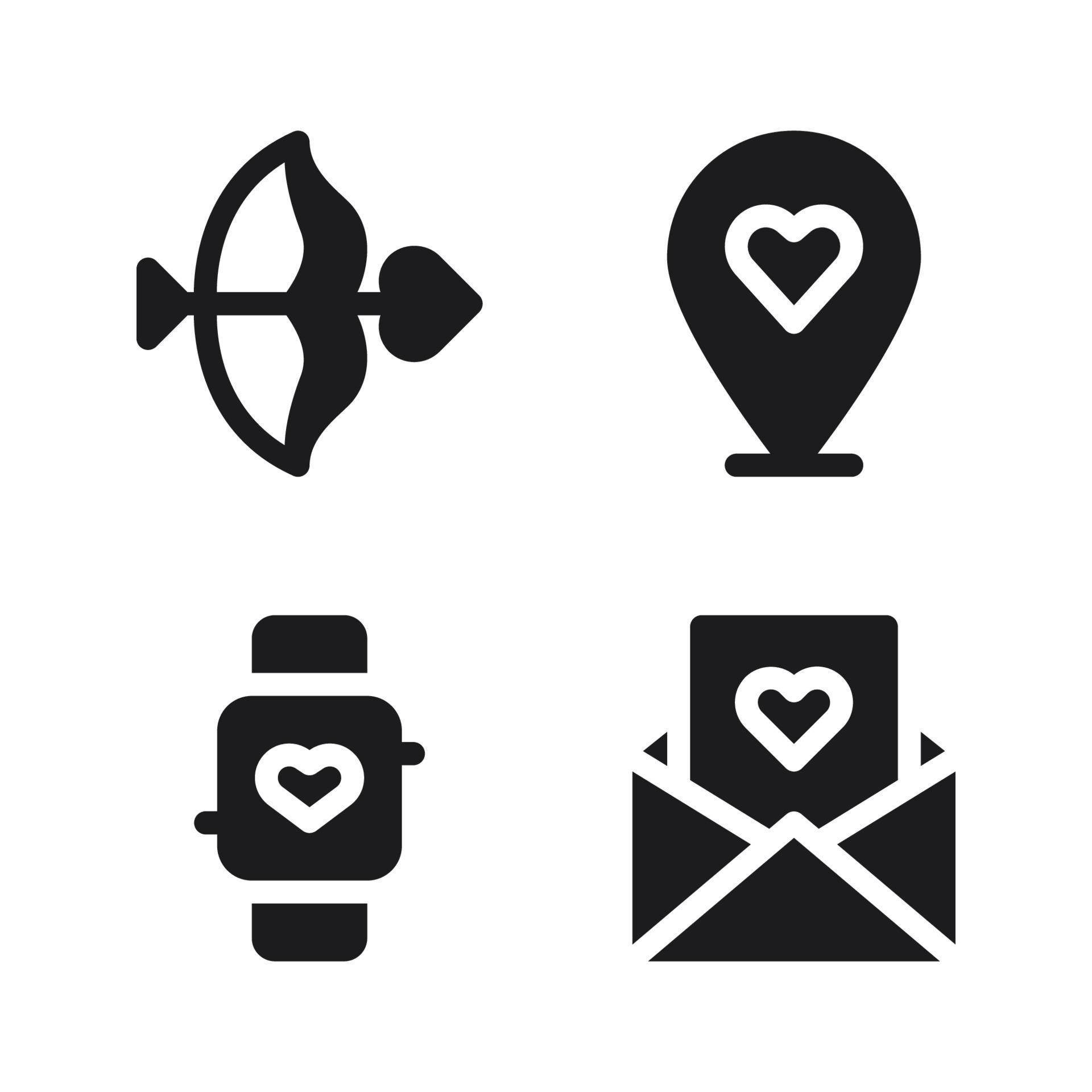 Romance icons set. arrow, pin, smartwatch, letter. Perfect for website mobile app, app icons, presentation, illustration and any other projects Stock Free