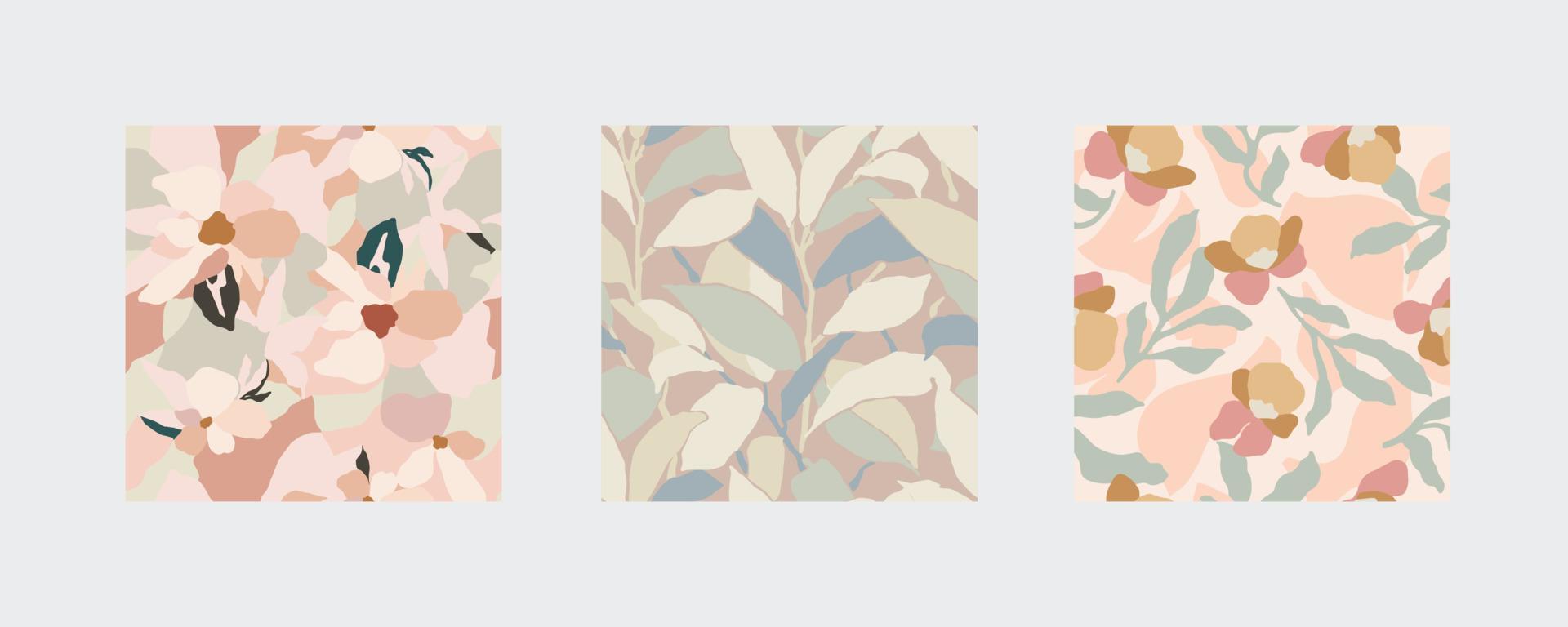 Vector flower with pastel color illustration seamless repeat pattern 3 designs set Stock Free