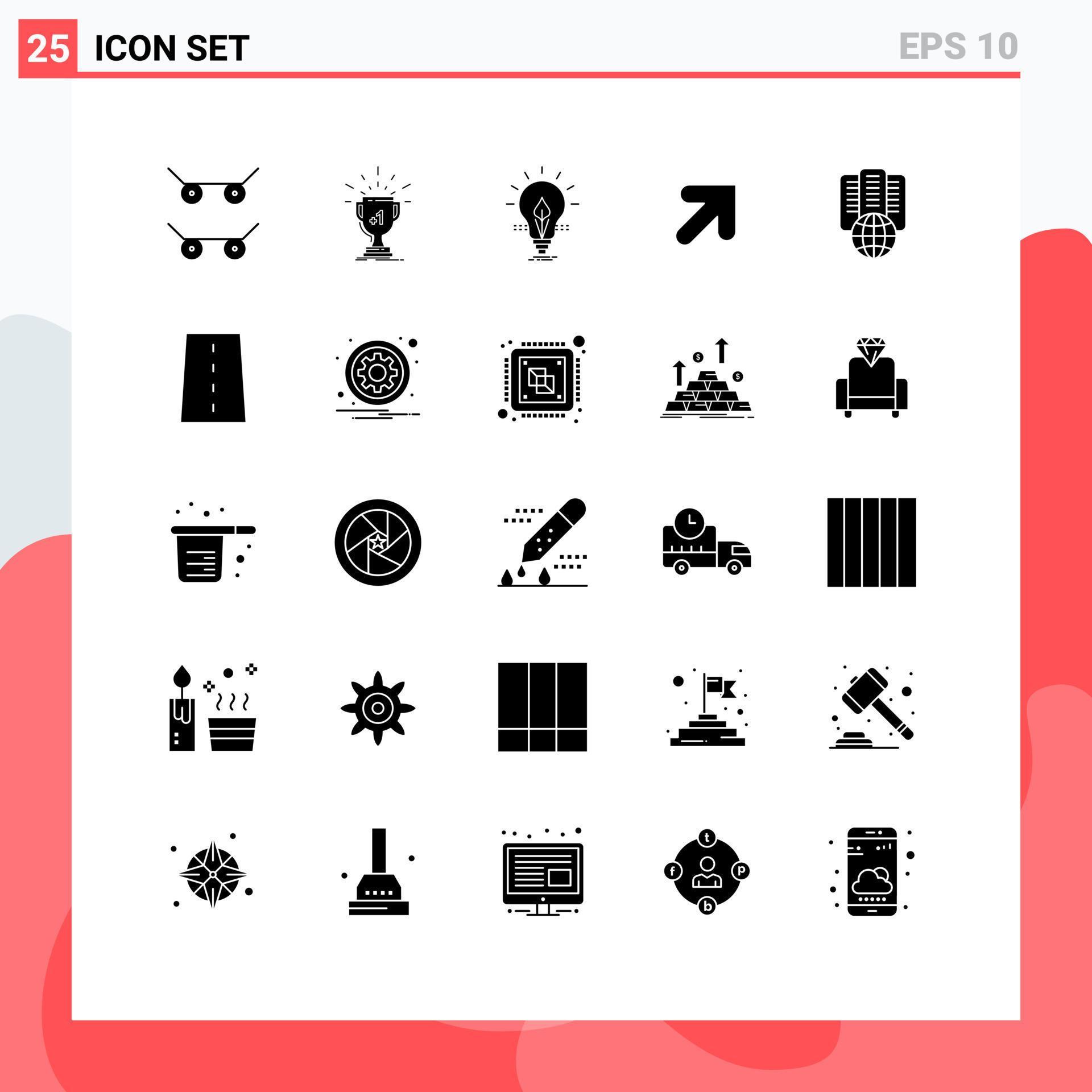 Group of 25 Solid Glyphs Signs and Symbols for proxy hosting idea right arrow Editable Vector Design Elements Stock Free