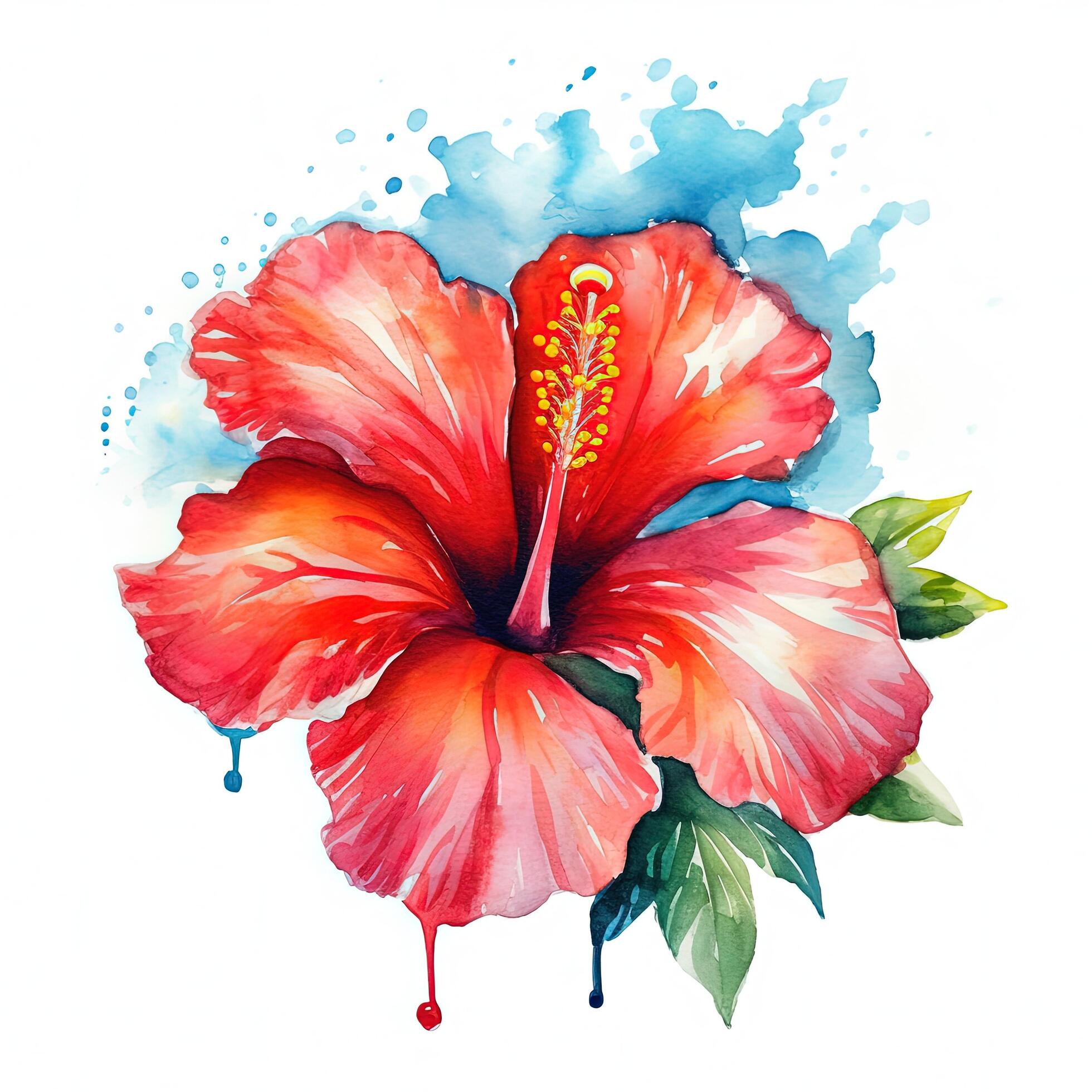 Red hibiscus flower watercolor. Illustration Stock Free