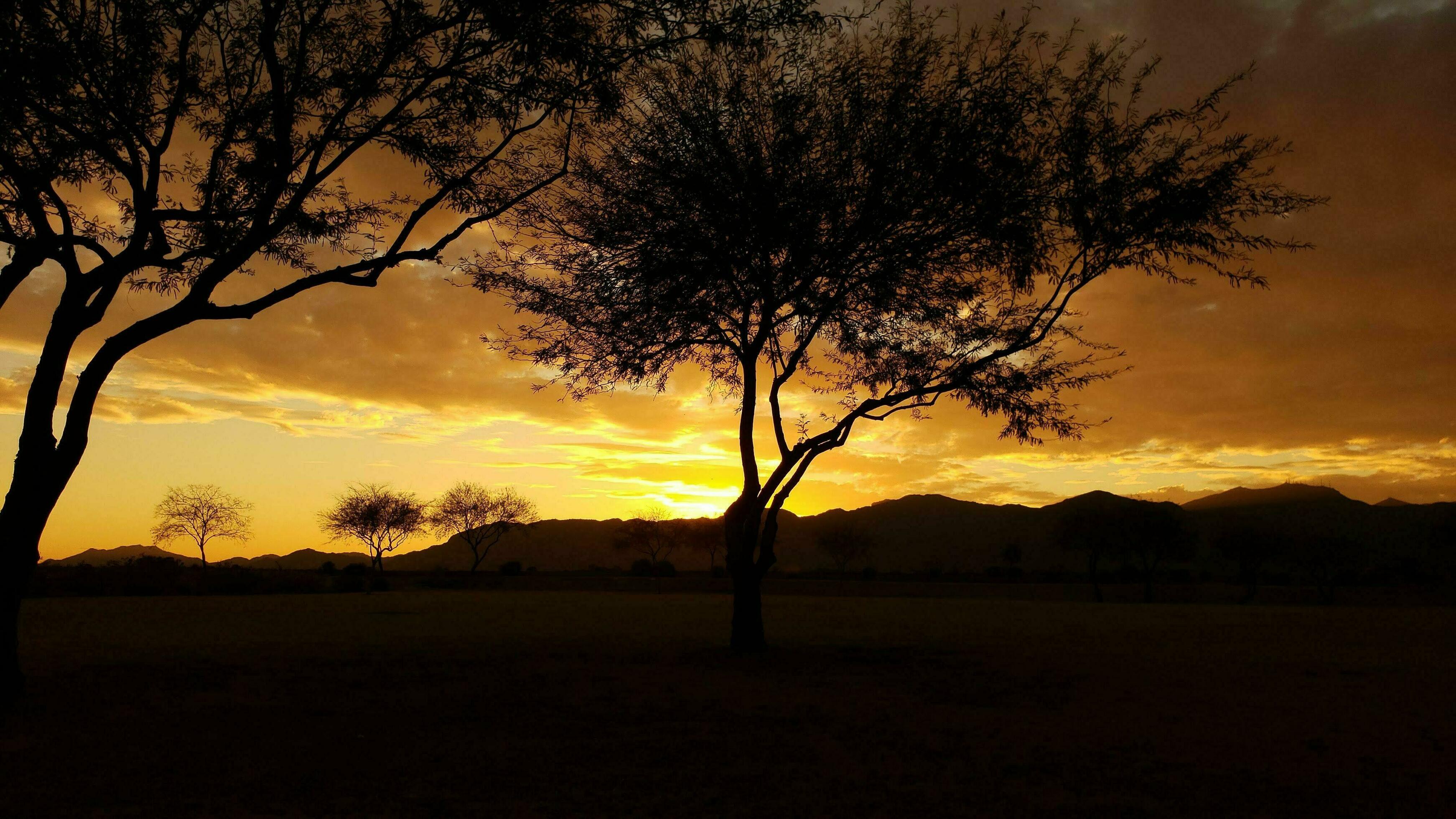 A photo of the sunsetting behind the White Tank Mountains. Stock Free