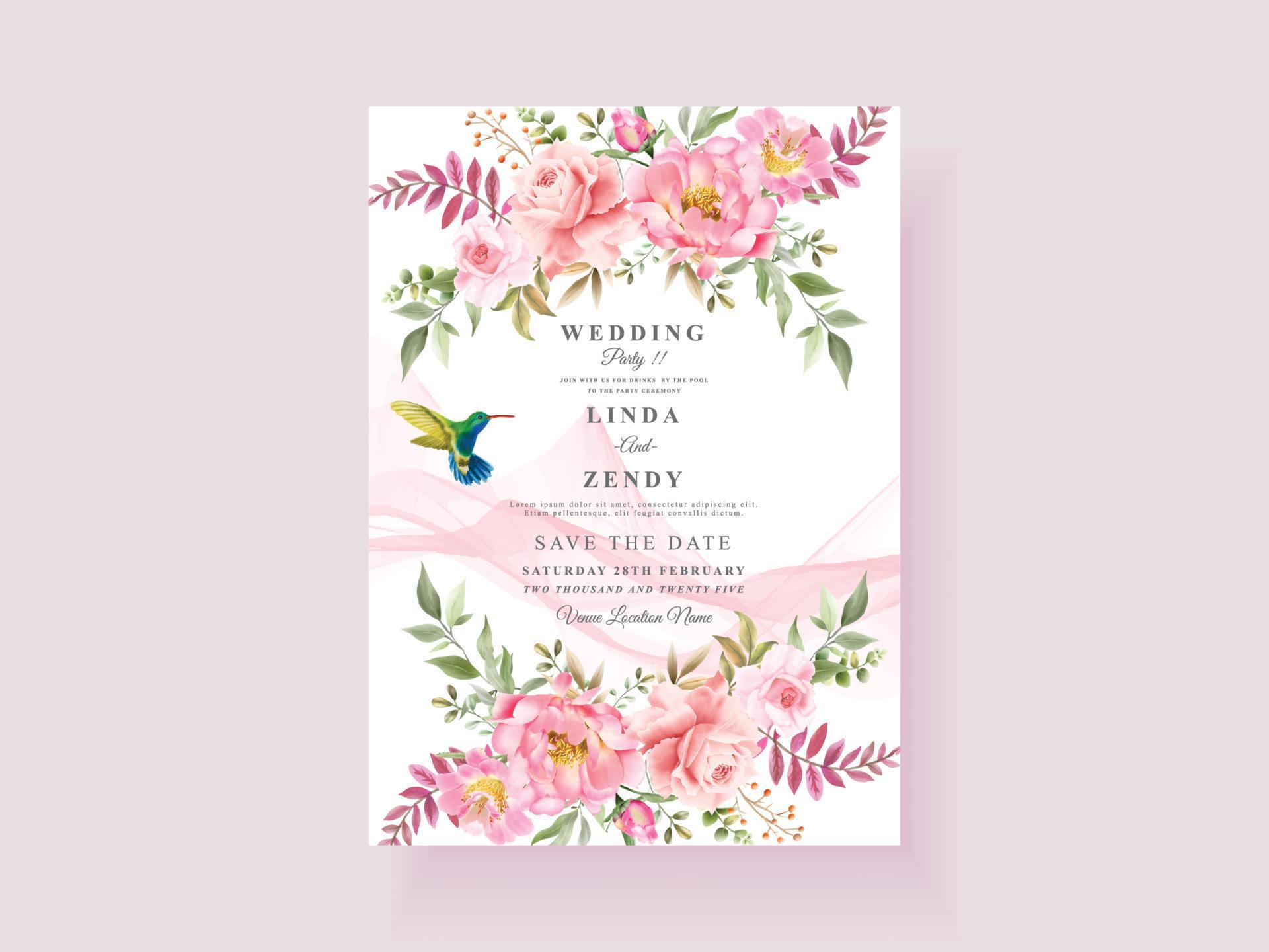 Soft pink flower wedding invitation card Stock Free