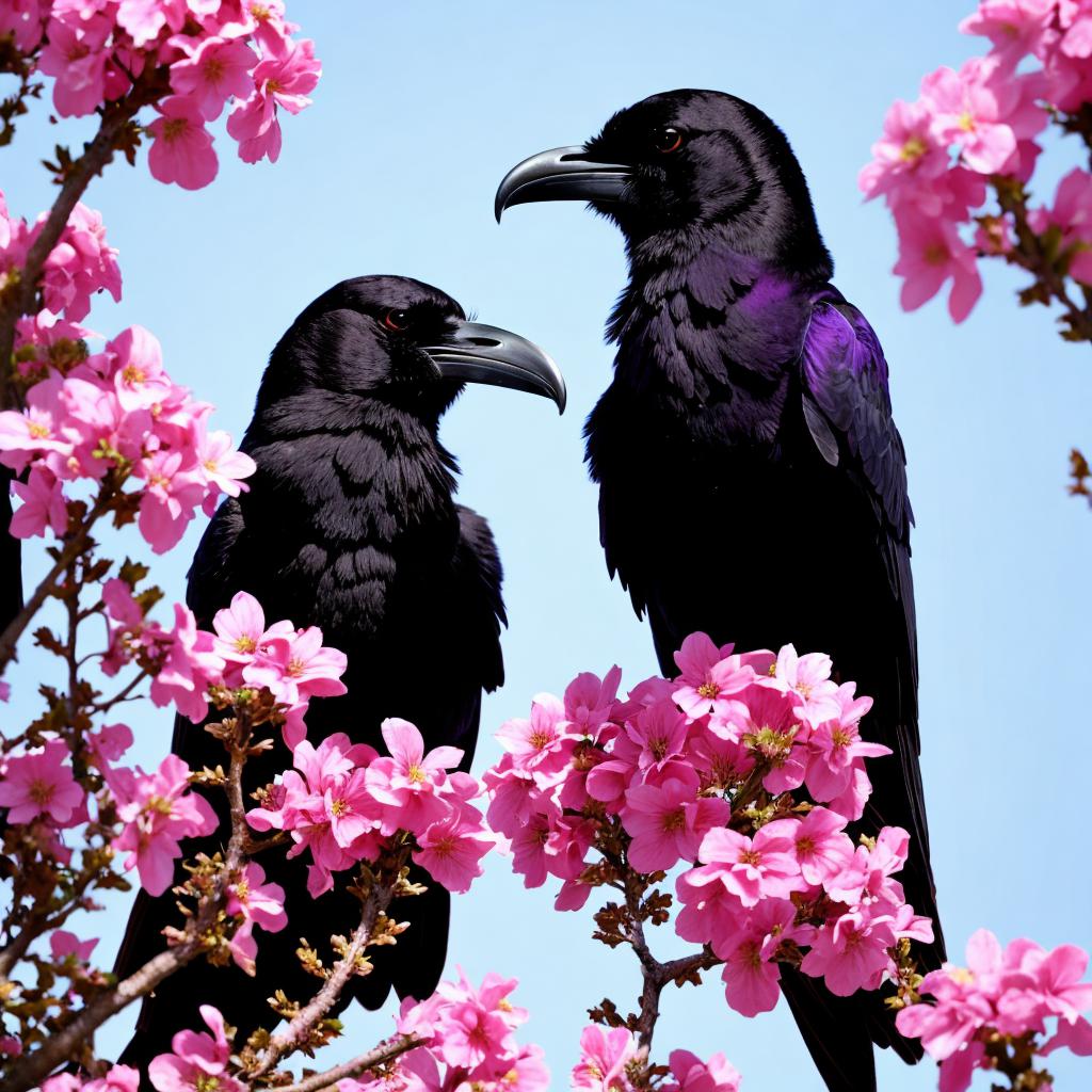 Beautiful pink flowers ravens by @ai_generated