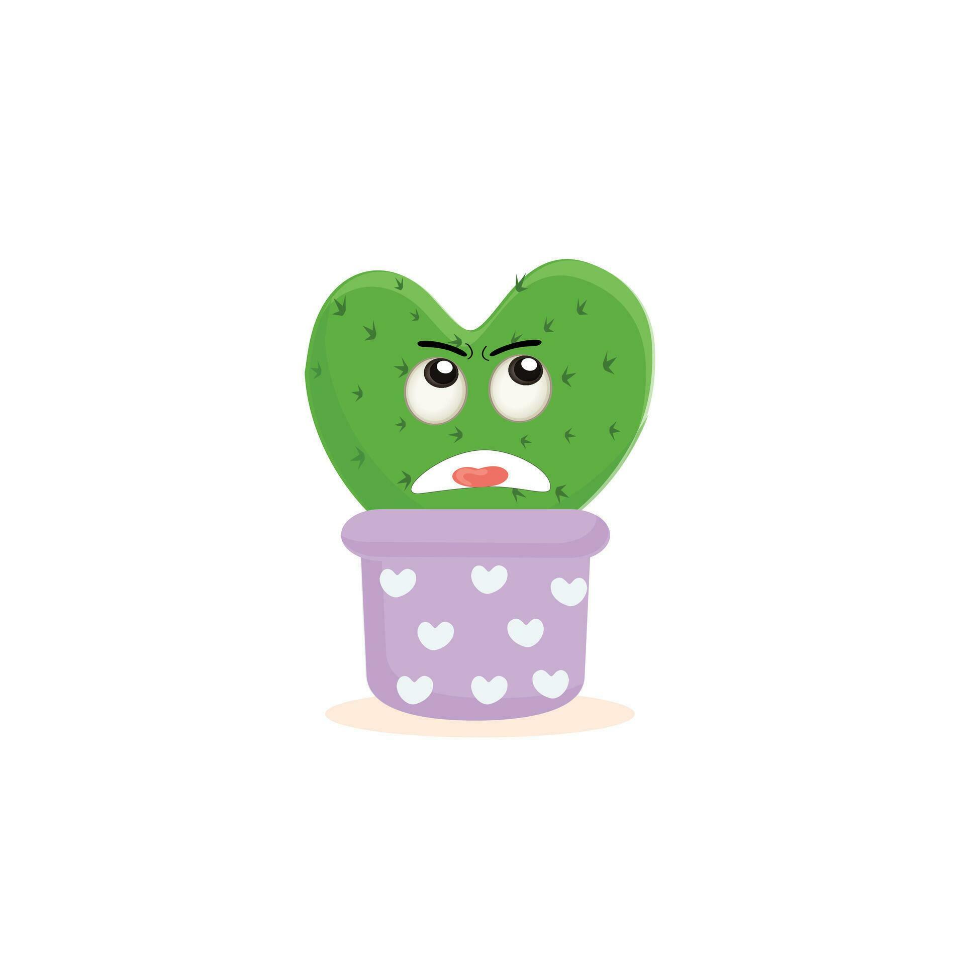 Cartoon cute cactus mascot, Potted cactus characters sett, funny cacti in flower pot with different emotions vector Illustrations on a white background Stock Free and Free SVG