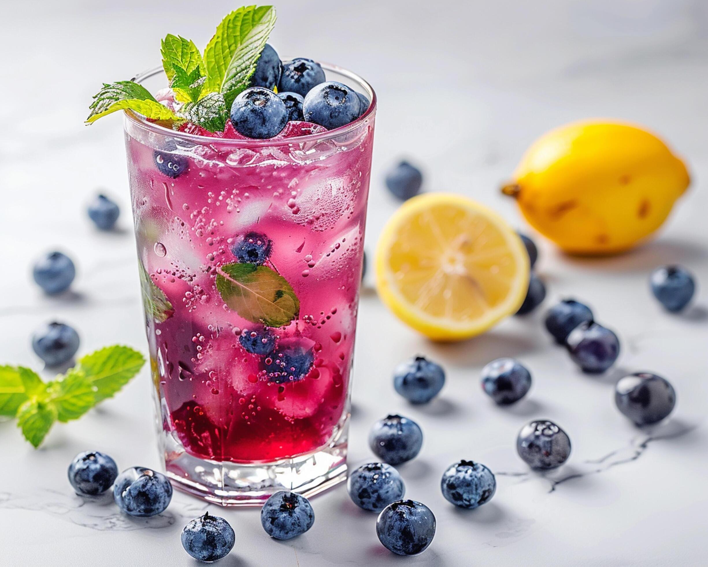 blueberry lemonade with mint leaves Stock Free