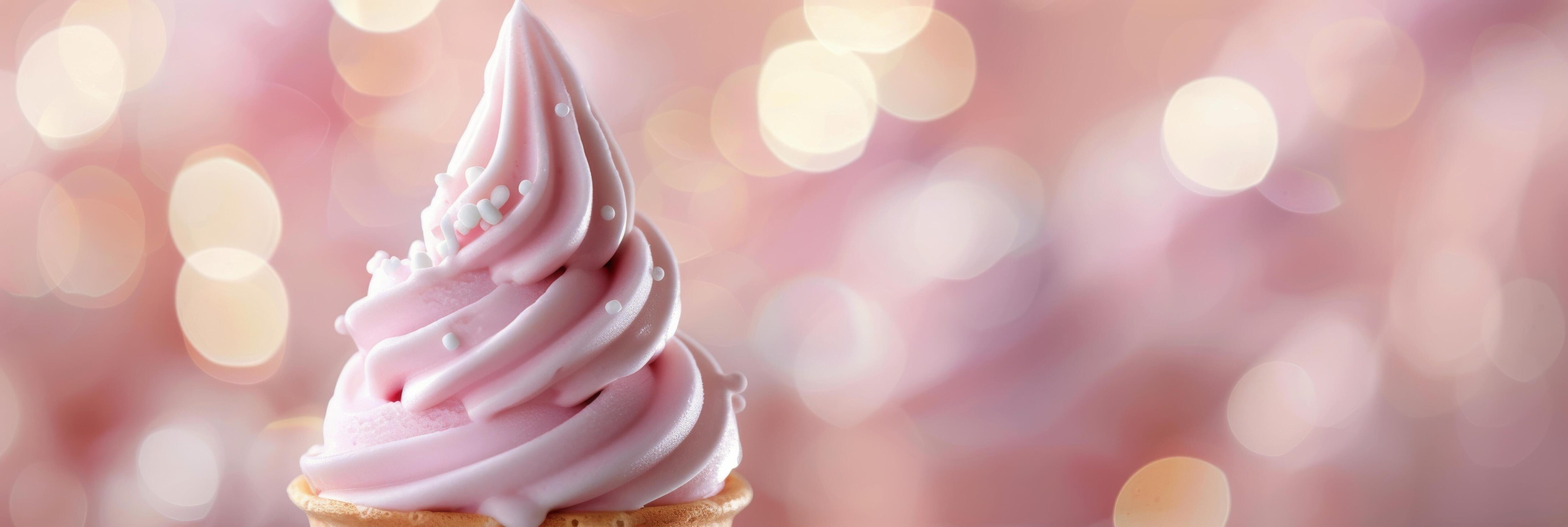 Swirled Pink Ice Cream Cone With Sprinkles on Soft Focus Background Stock Free