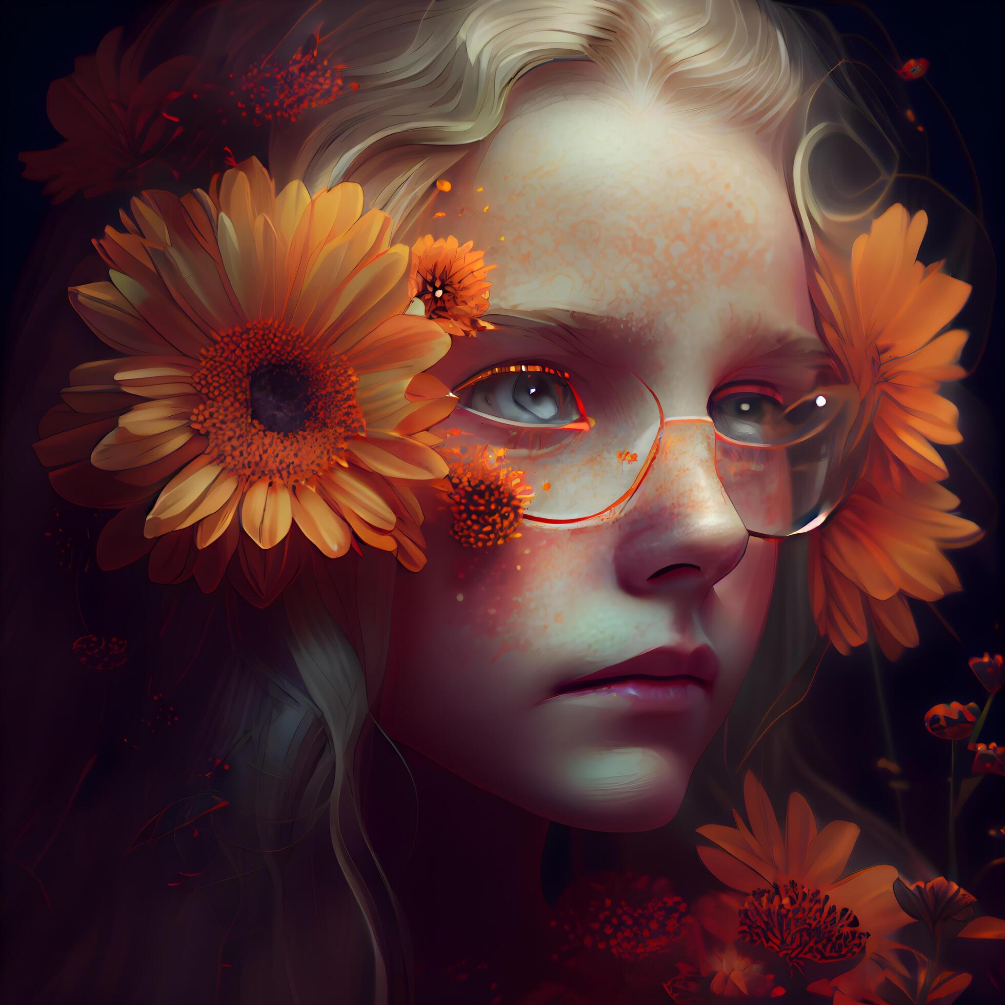 
									Fantasy portrait of a beautiful young woman with flowers in her hair, Image Stock Free