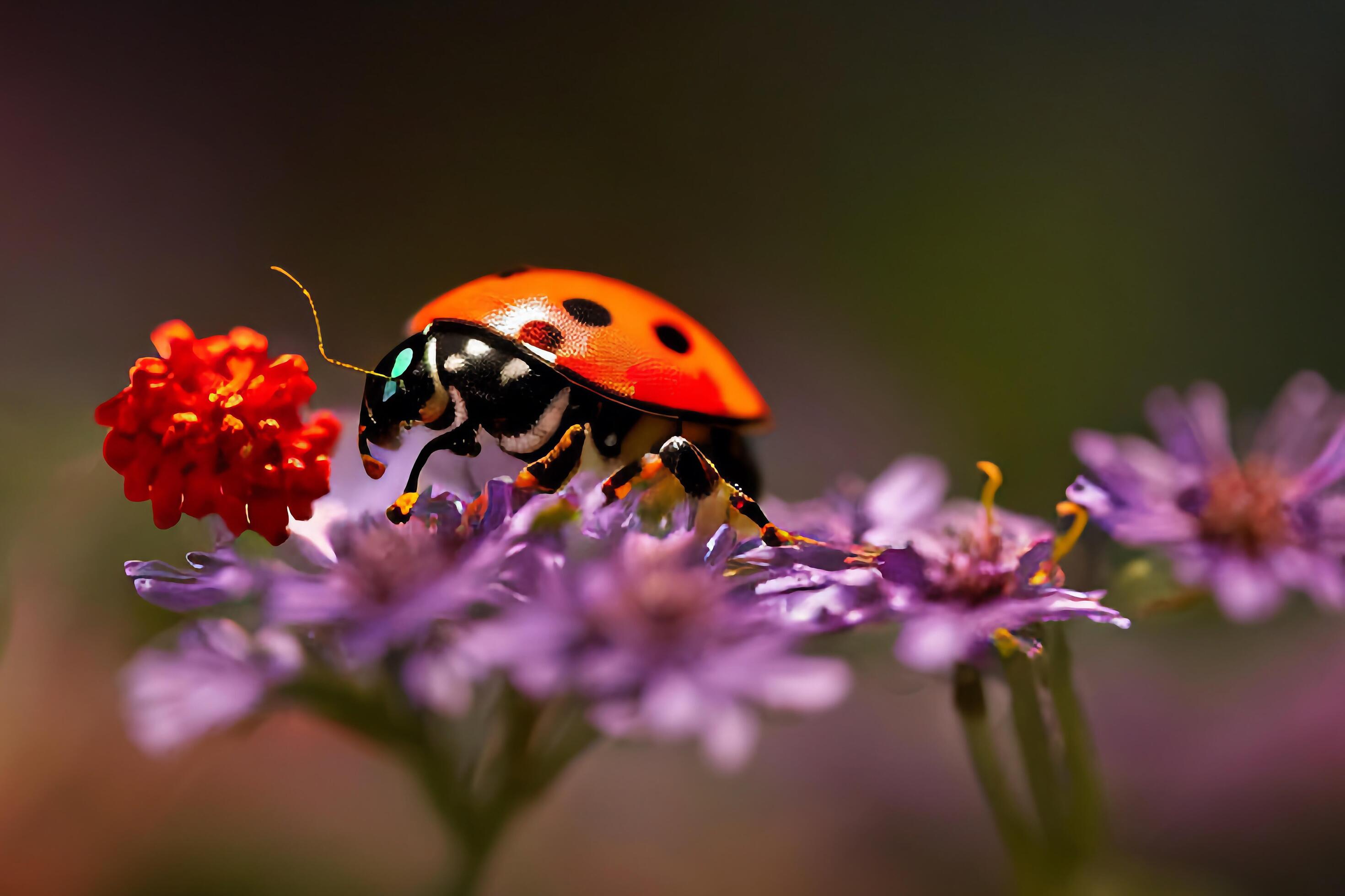 The ladybug on the flower with . Stock Free