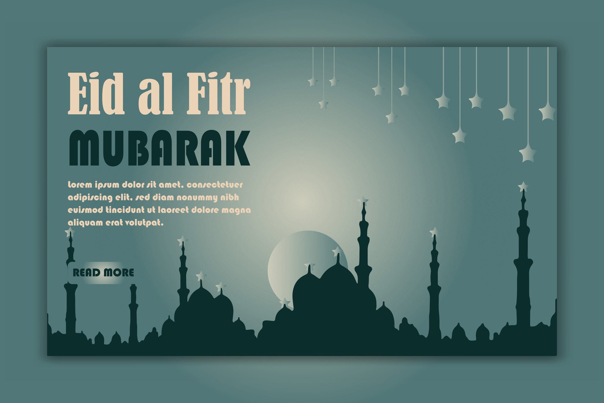 Eid al-Fitr horizontal banner template with Mosque Free Vector