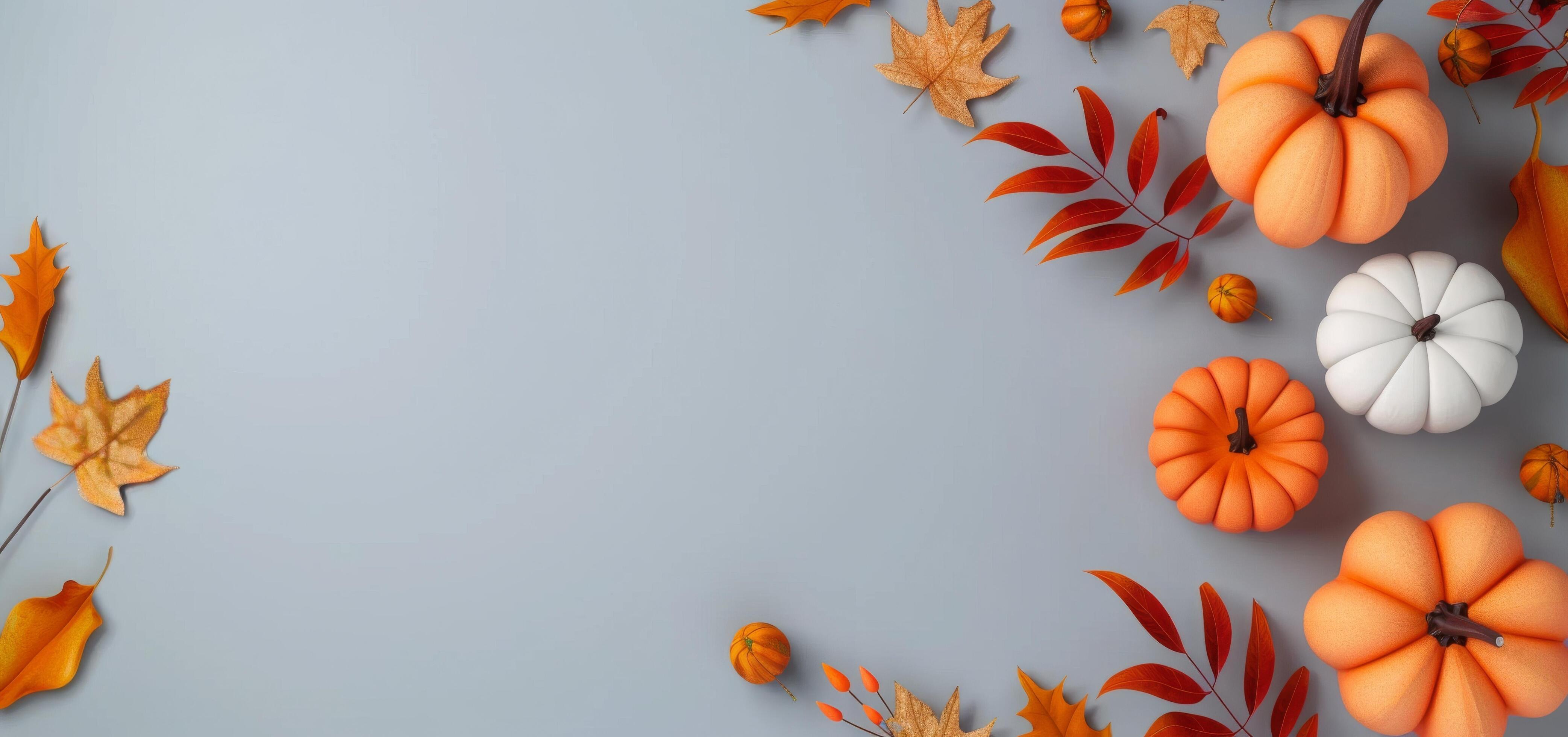 Autumn Harvest Arrangement With Pumpkins and Leaves on Neutral Background Stock Free