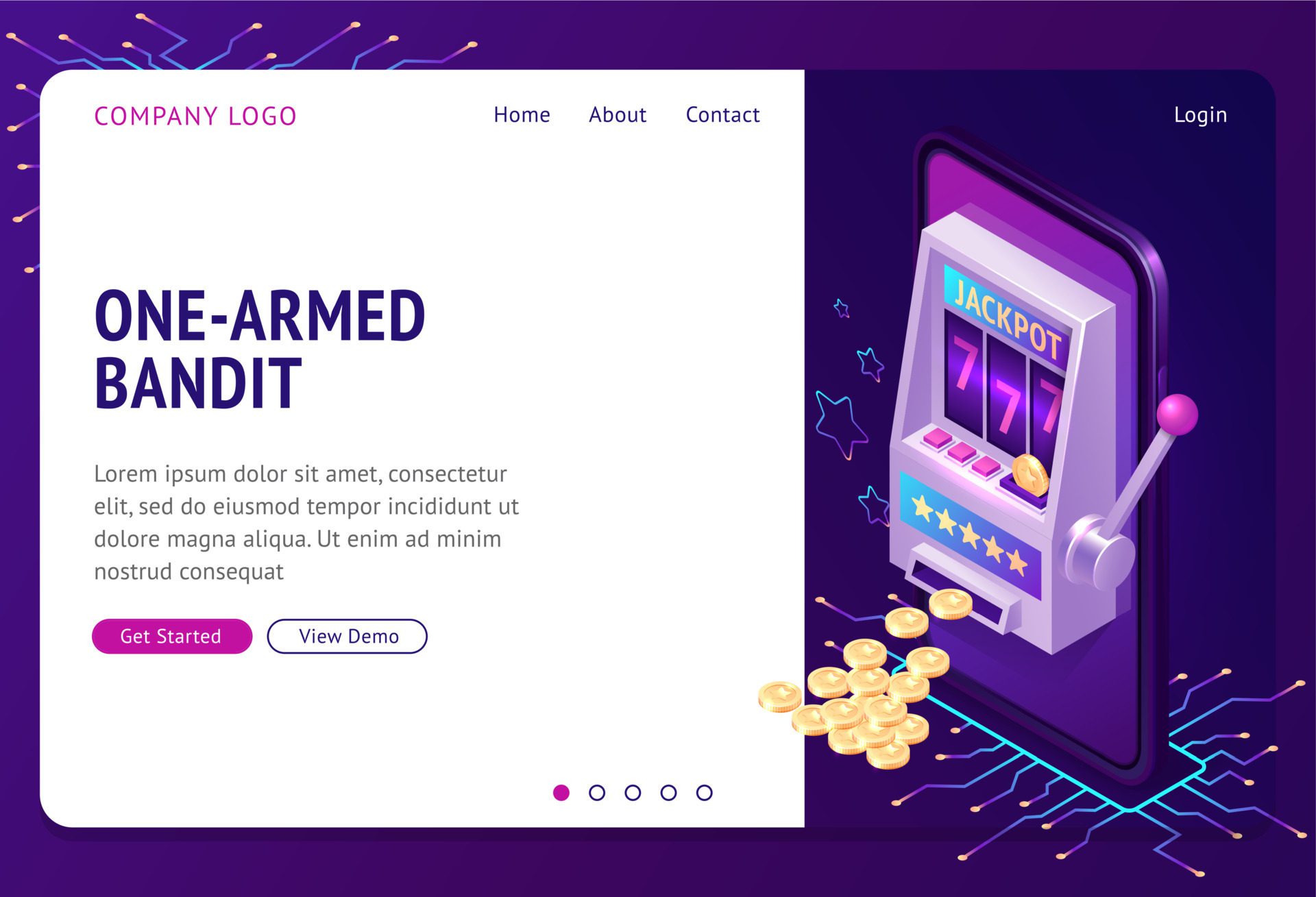 One-armed bandit isometric landing page, banner Free Vector