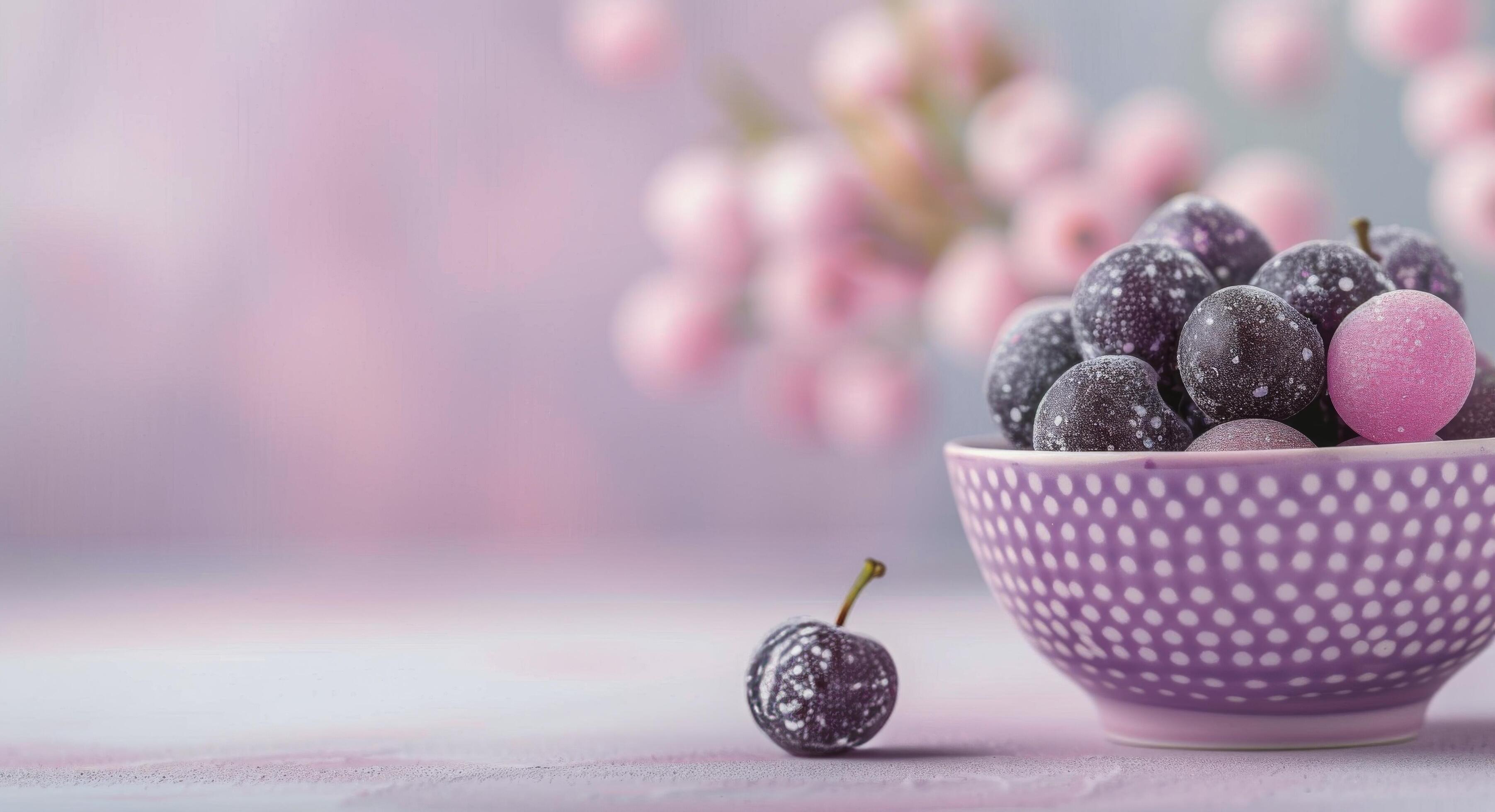 Colorful Candy Bowl With Purple and Pink Confections on a Soft Background Stock Free