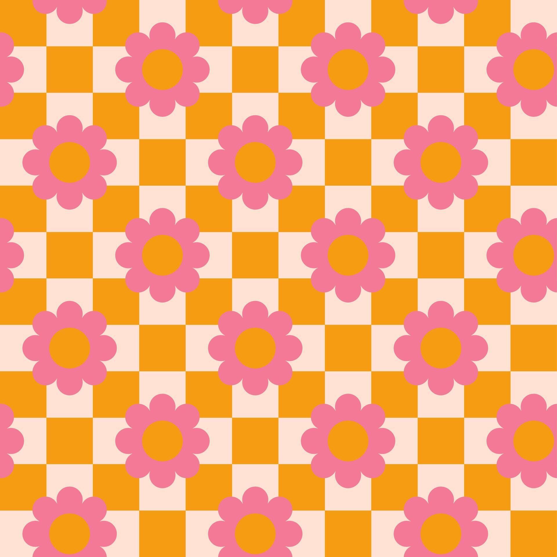 Seamless retro pattern with pink flowers, 60s, hippy style Stock Free