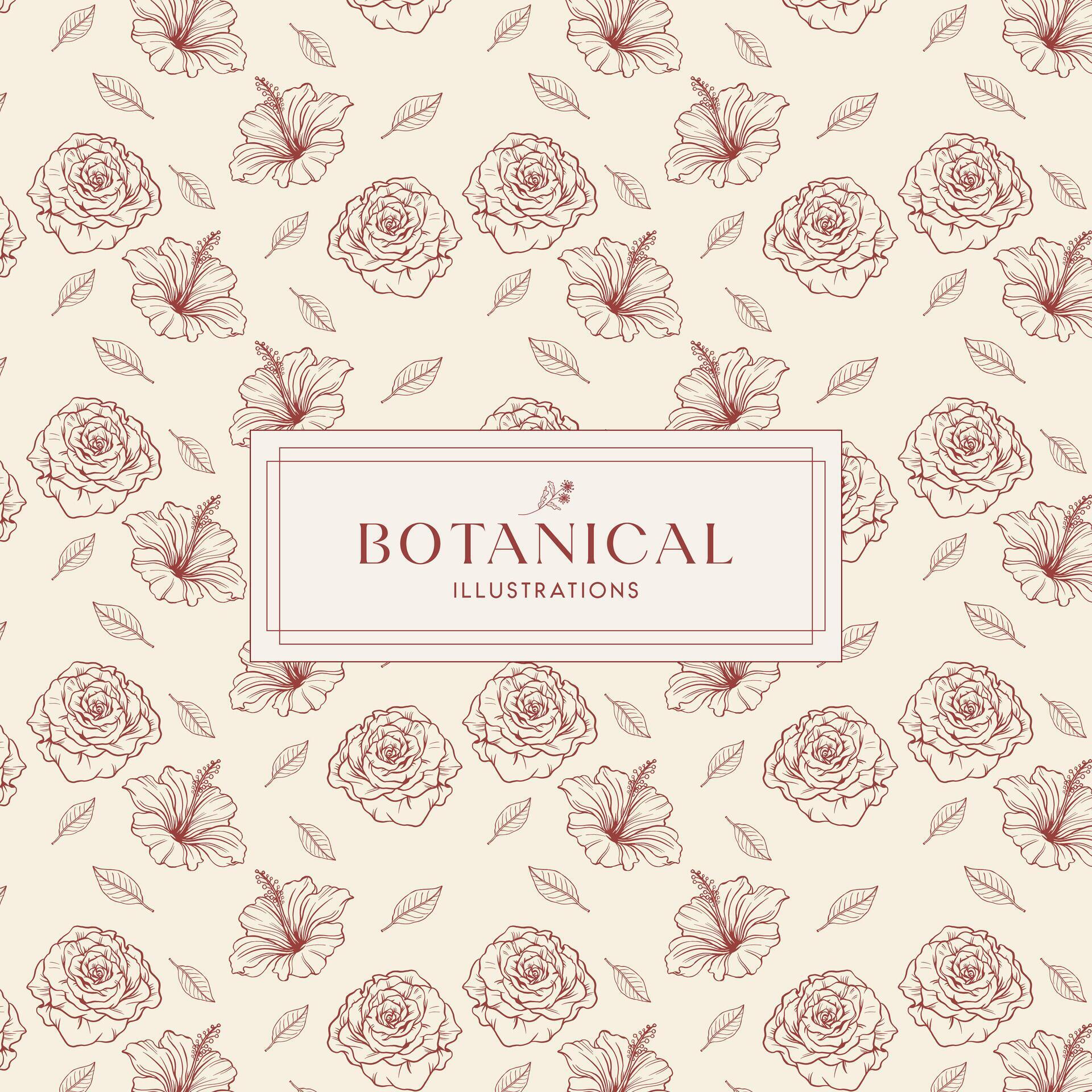 Elegance Red Soft Cream Hand drawn mono-line floral botanical flower background design Stock Free