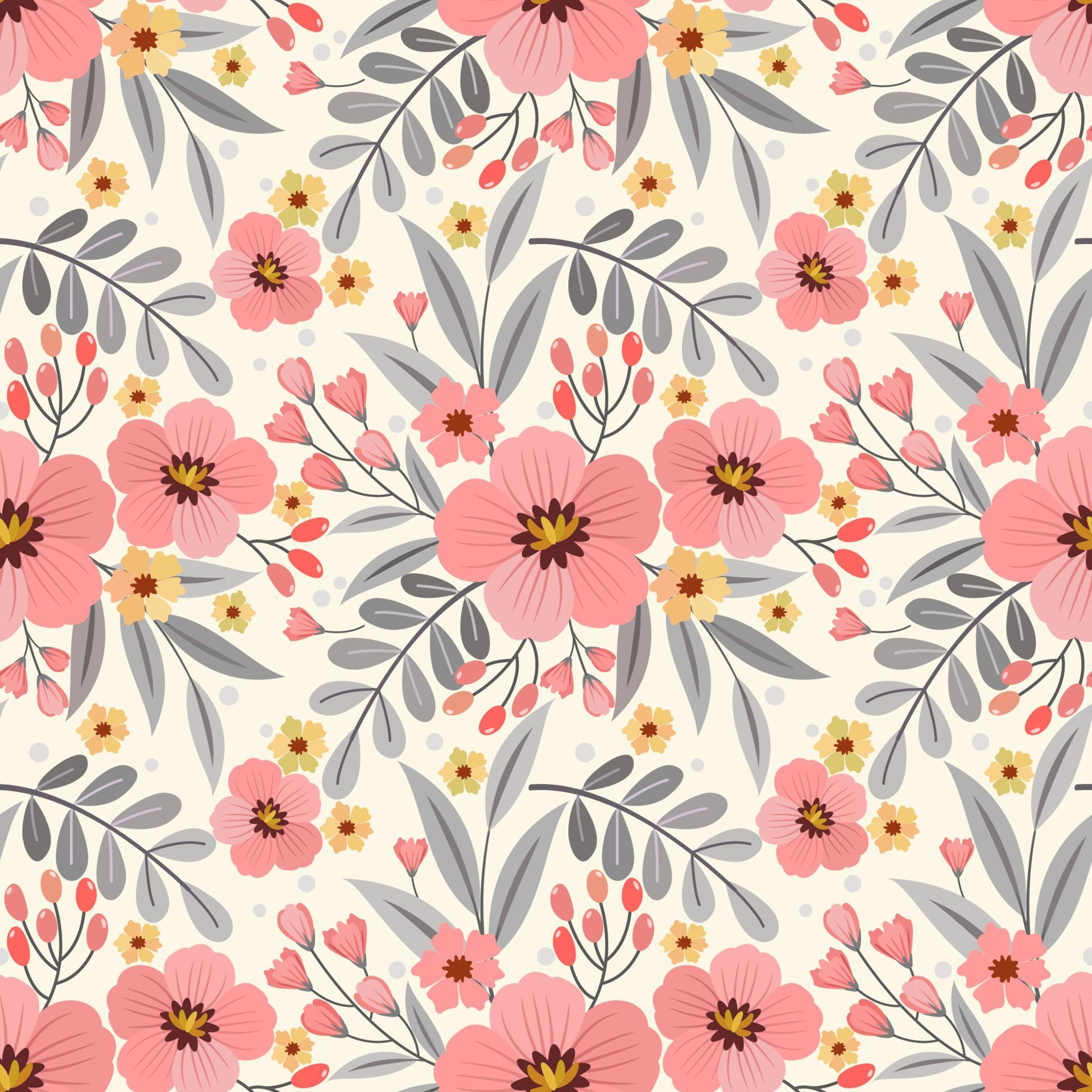 Colorful hand draw flowers seamless pattern. Stock Free