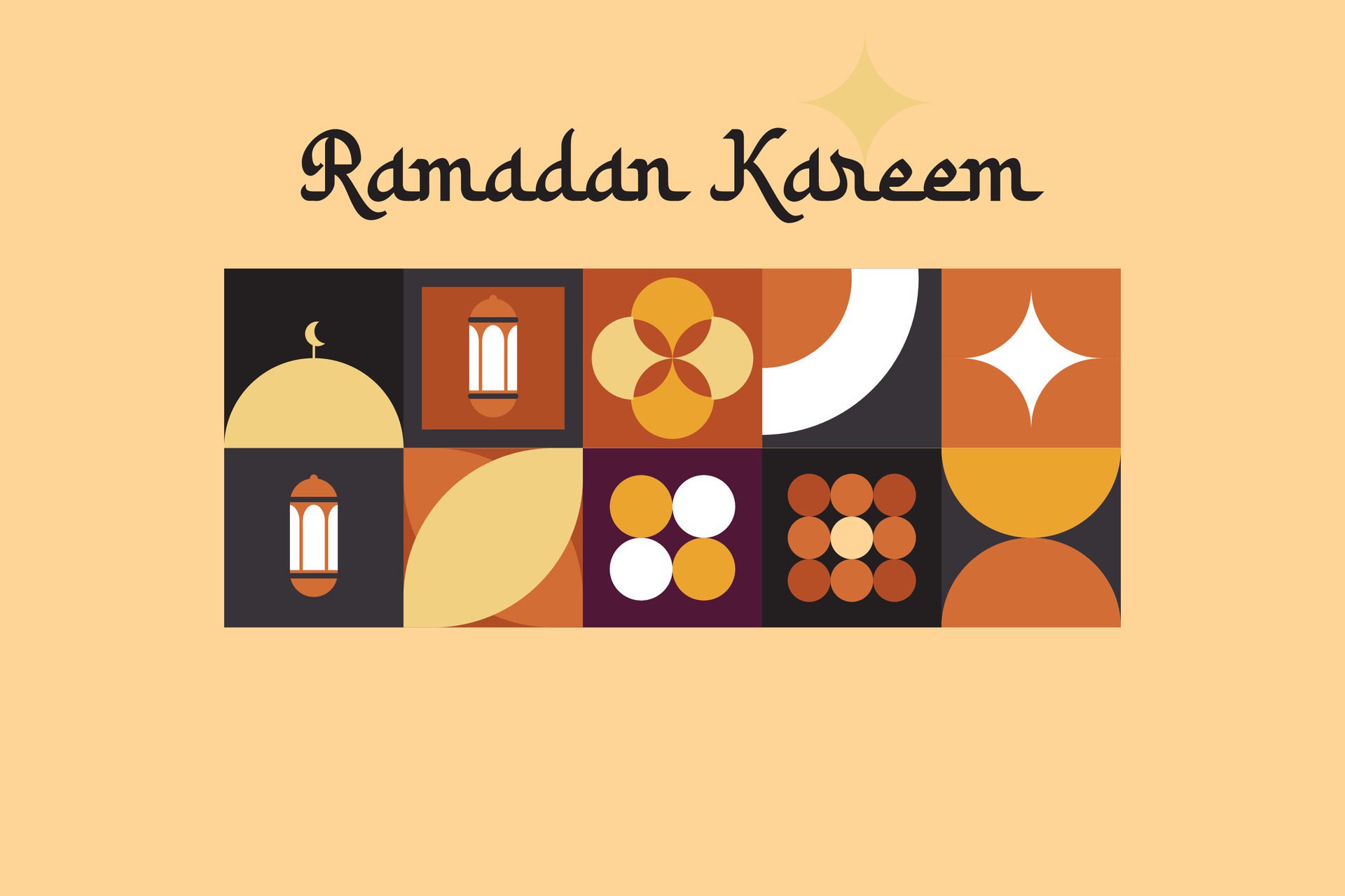 PrintIslamic Ramadan Kareem holiday banner design with minimalistic icons of Mosque Free Vector