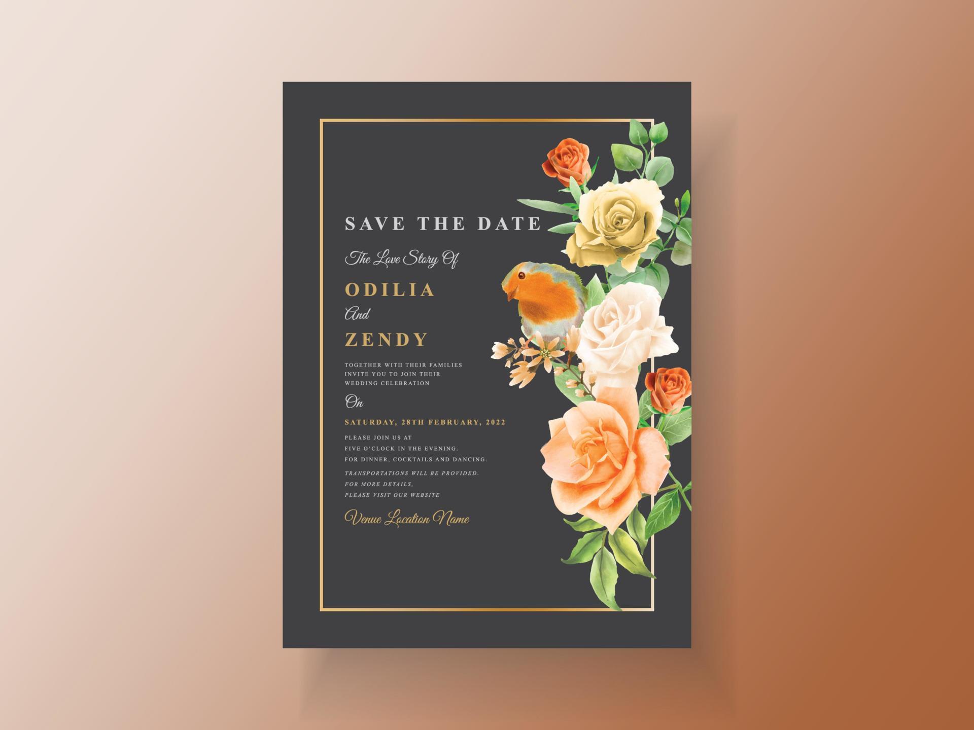 Beautiful orange flower wedding invitation card Stock Free