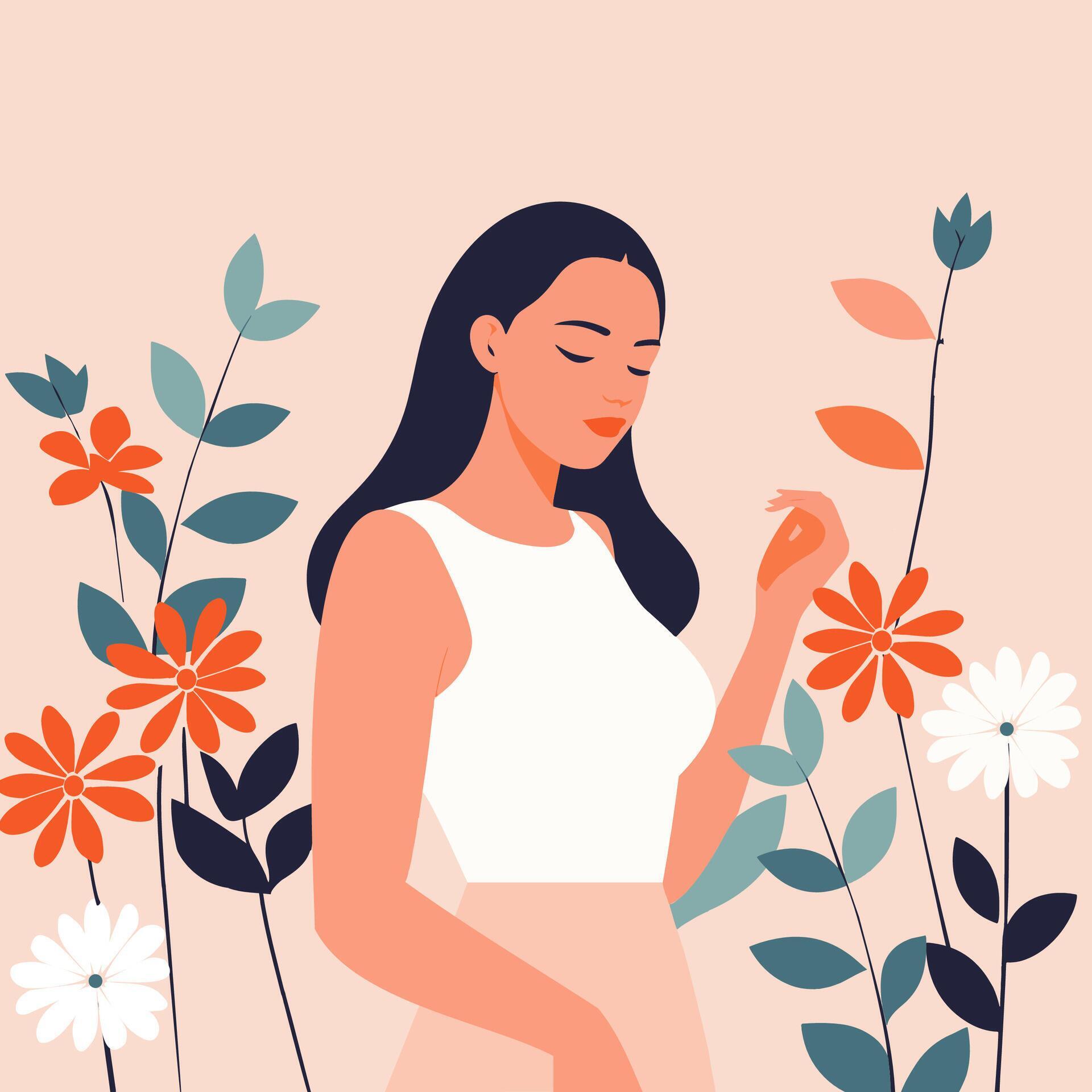 Illustration vector woman with flowers Stock Free