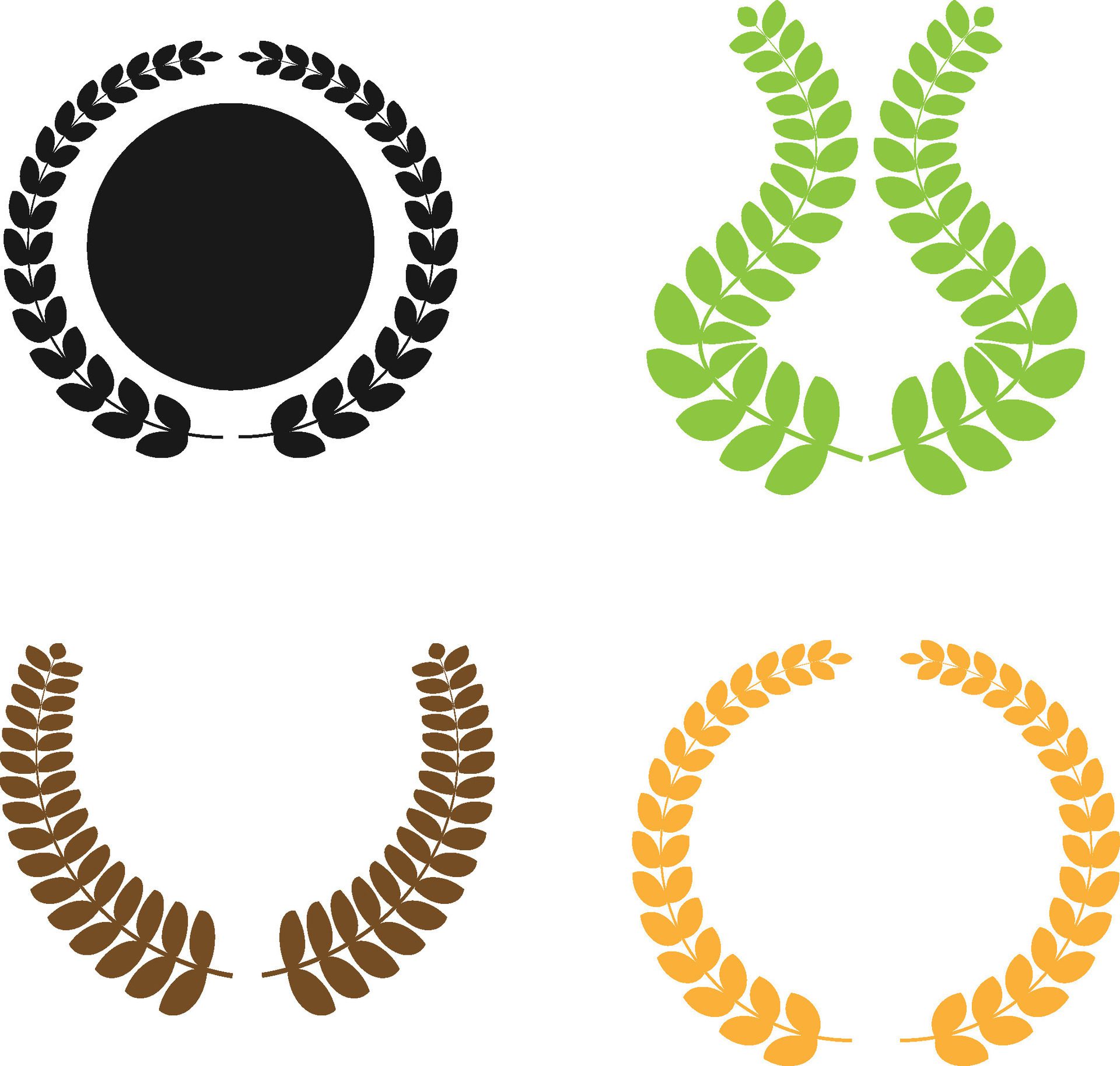 Minimal 4 Laurel wreath set, Silhouette for Logo, Apps, Website, banner, Illustration art or Graphic Design. Free Vector