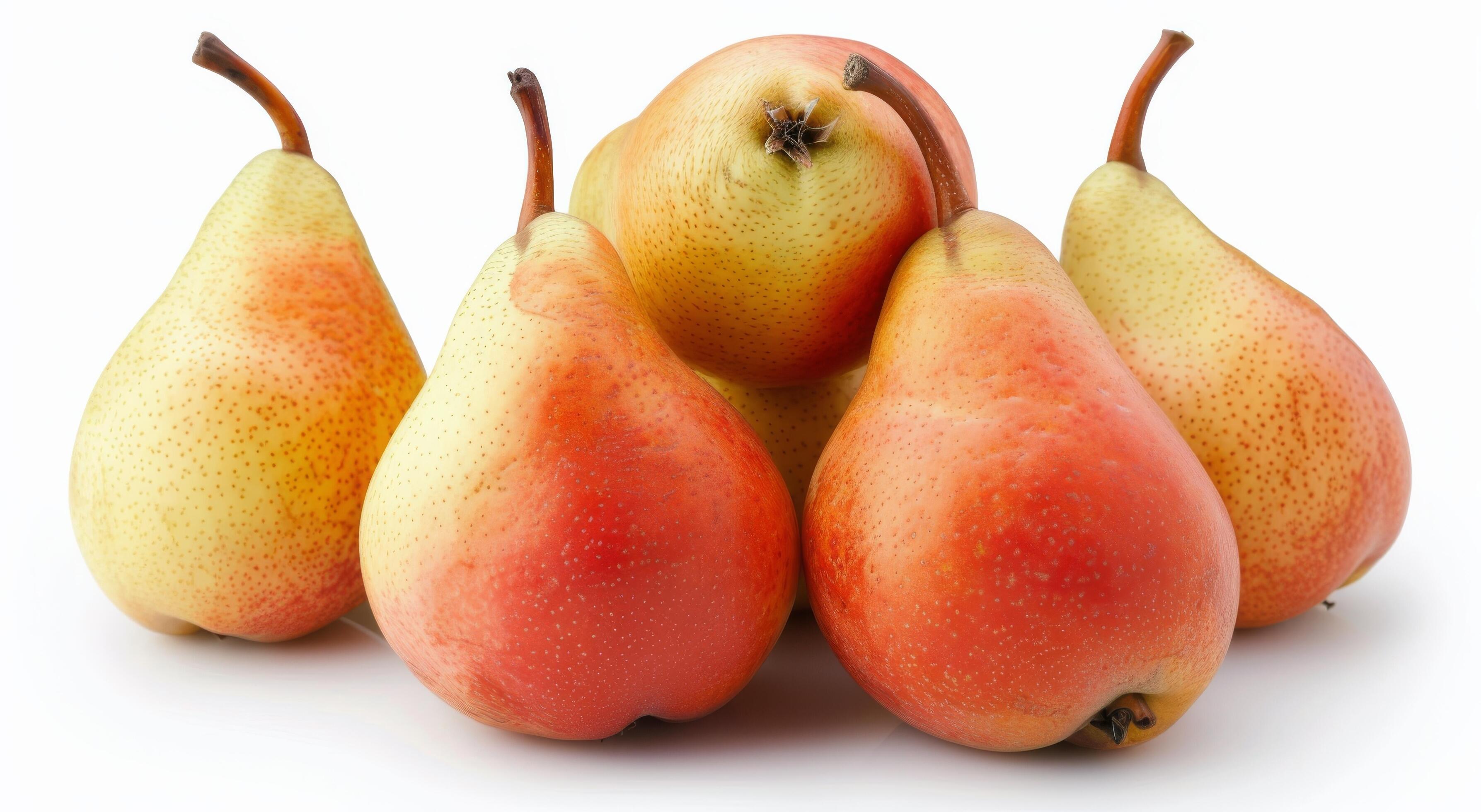 Freshly Harvested Pears Arranged On White Background Stock Free