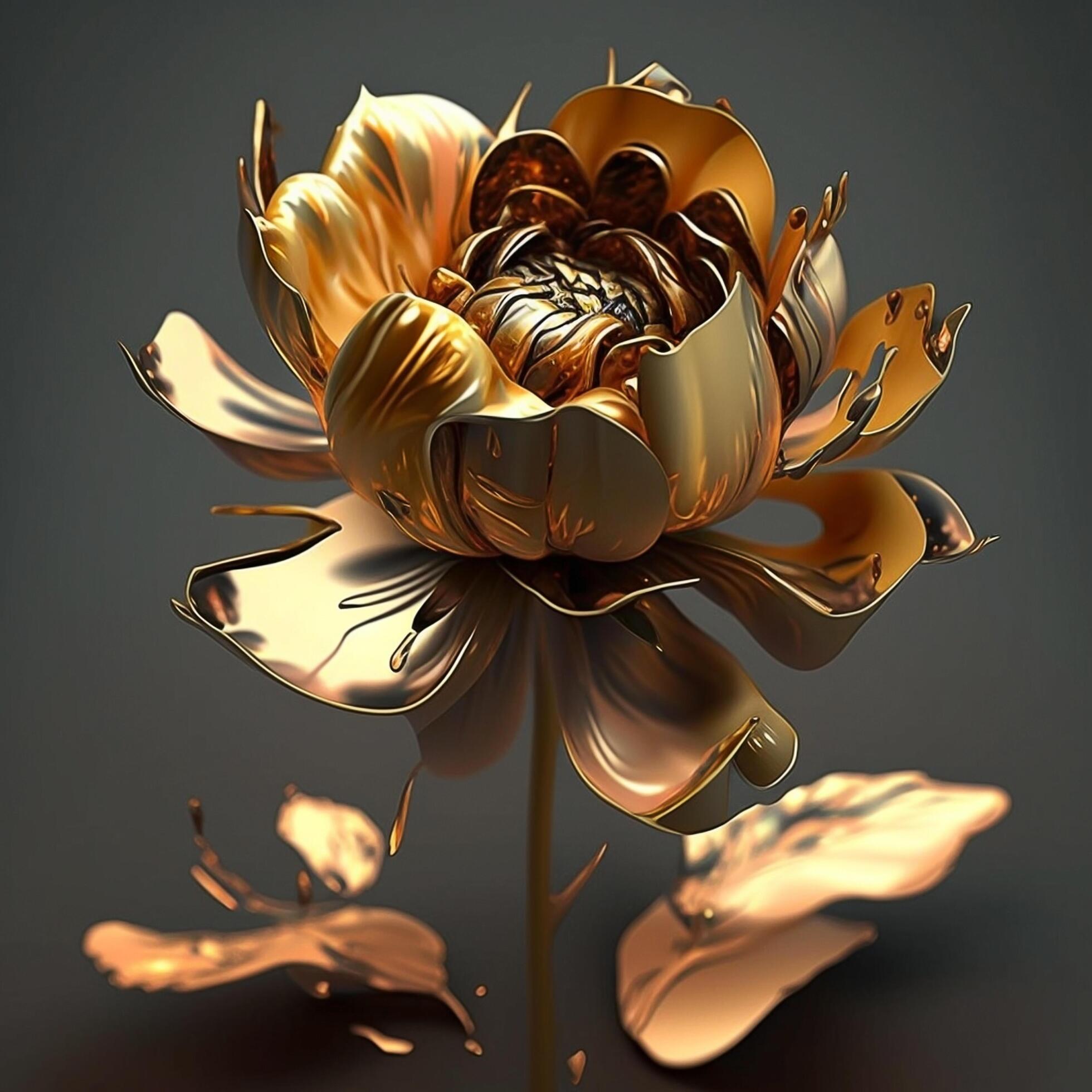 Realistic Golden Flower Created with Technology Stock Free