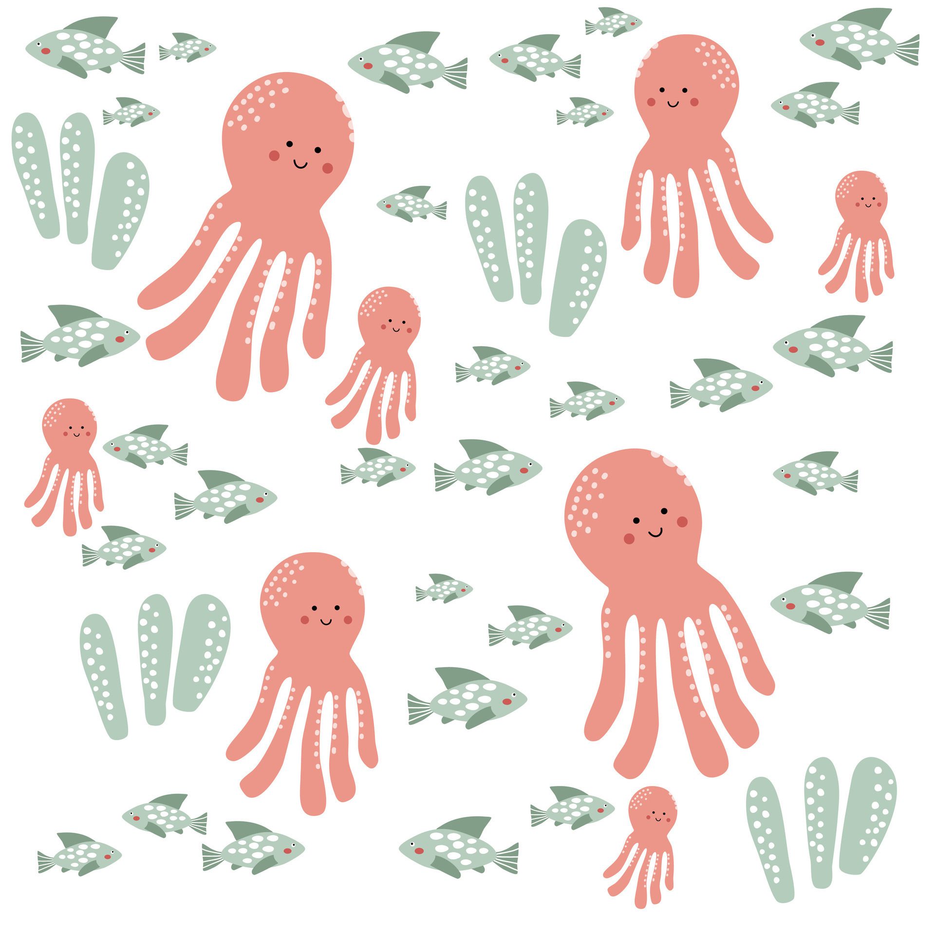 Cute underwater animal pattern. Cute pastel of fish and octopus. Underwater background. Pattern for Kids Free Vector