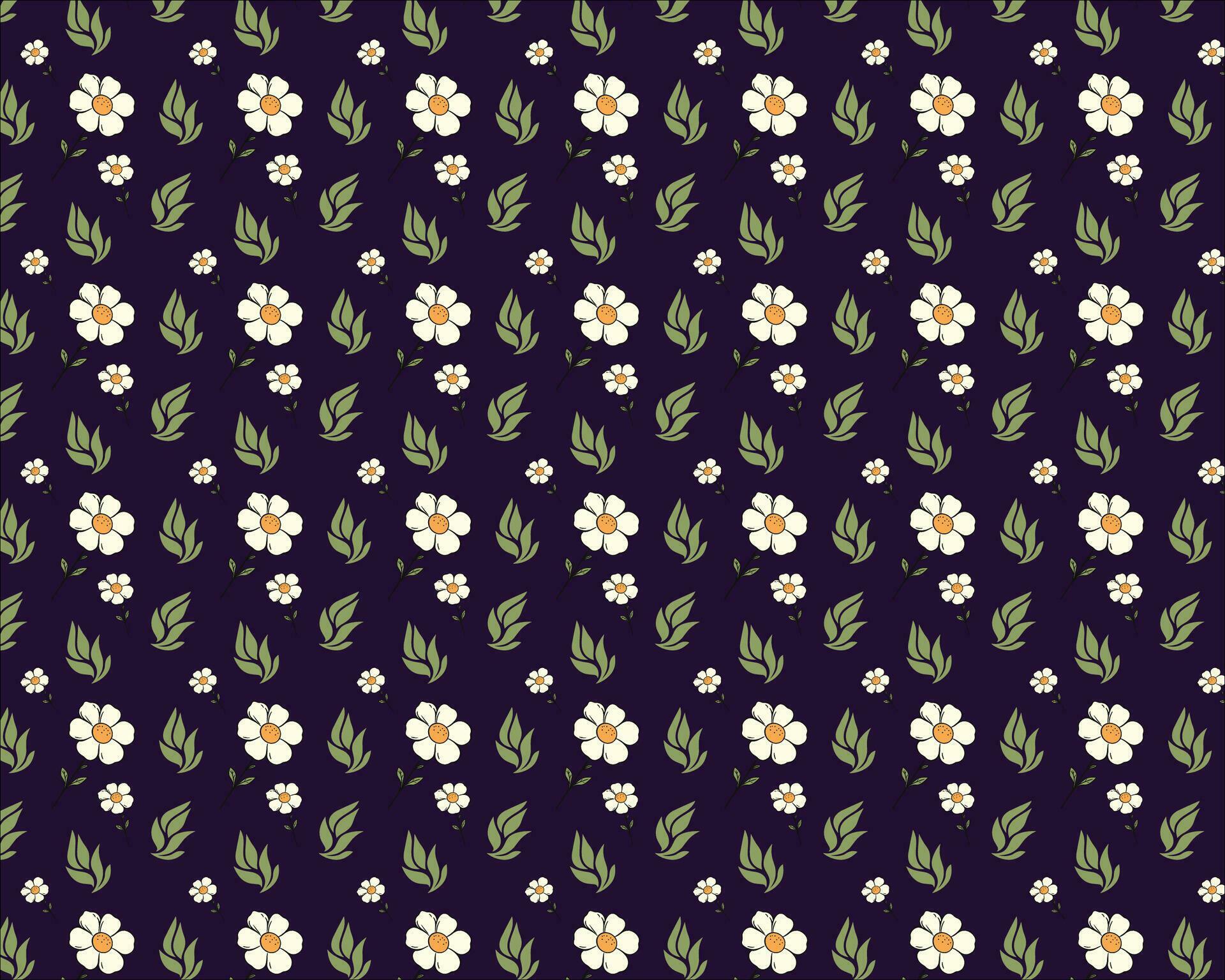 Flowers with Yellow Centers and Green Leaves on Dark Purple Background Stock Free