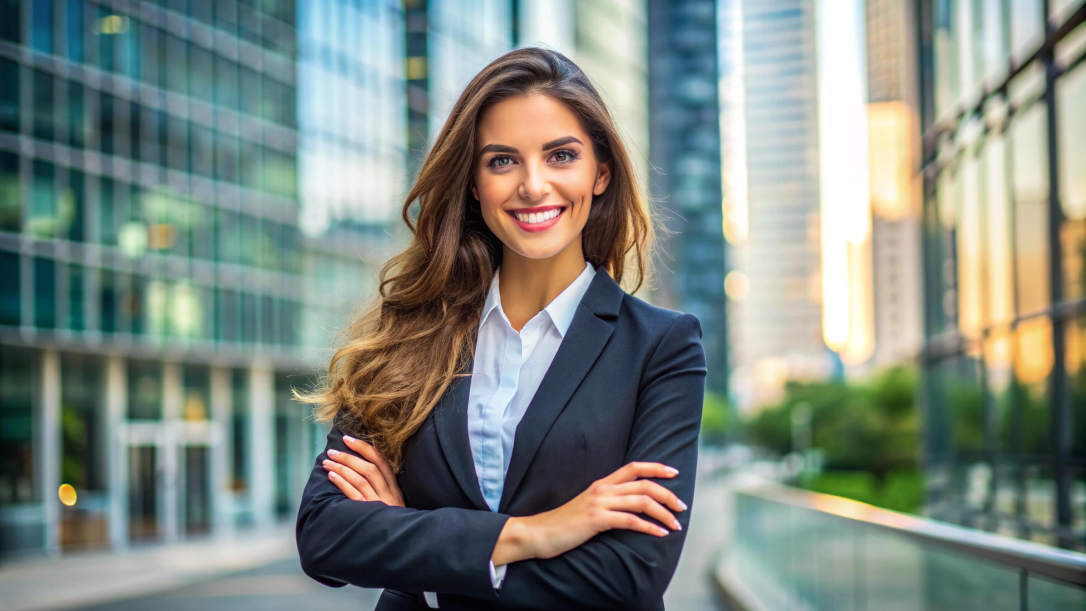 A Young happy pretty smiling professional business woman Stock Free