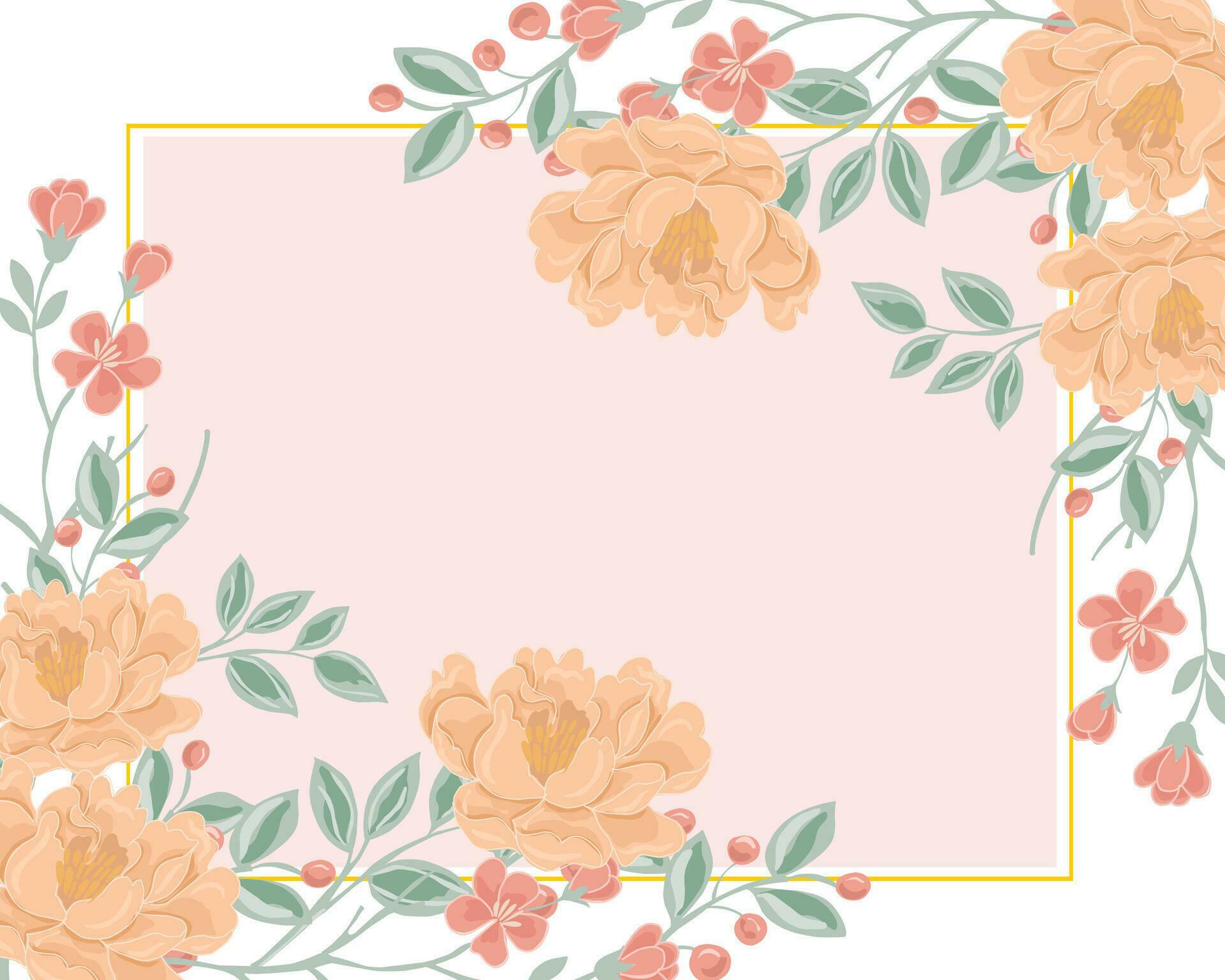 Hand Drawn Orange Rose and Blossom Flower Border Stock Free