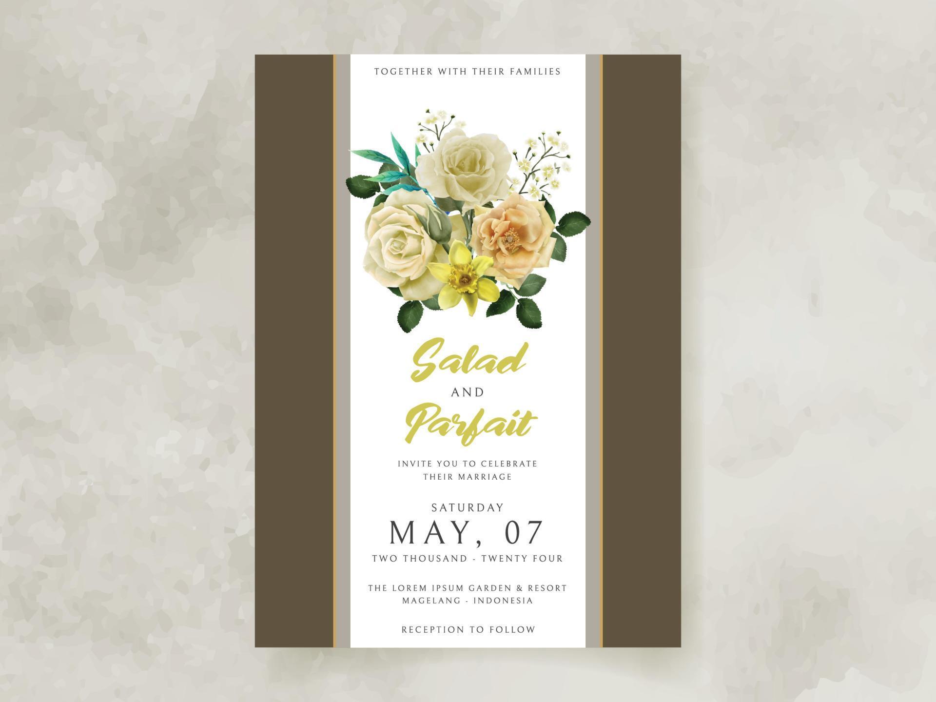 wedding invitation card with yellow flowers illustration Stock Free