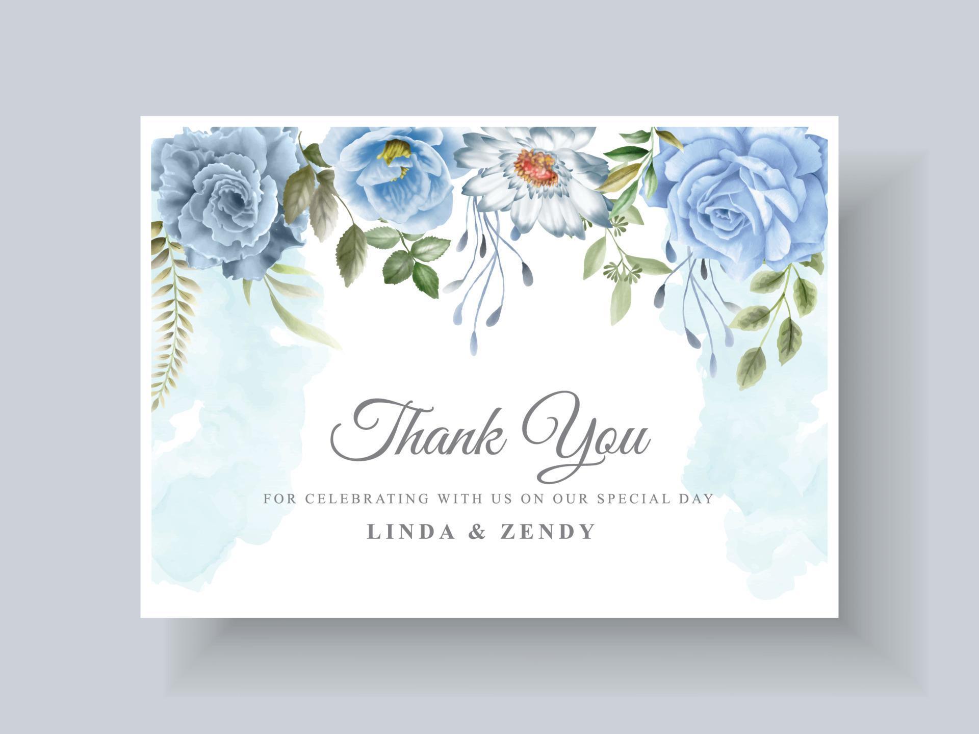 Beautiful blue flowers wedding invitation card template Stock Free