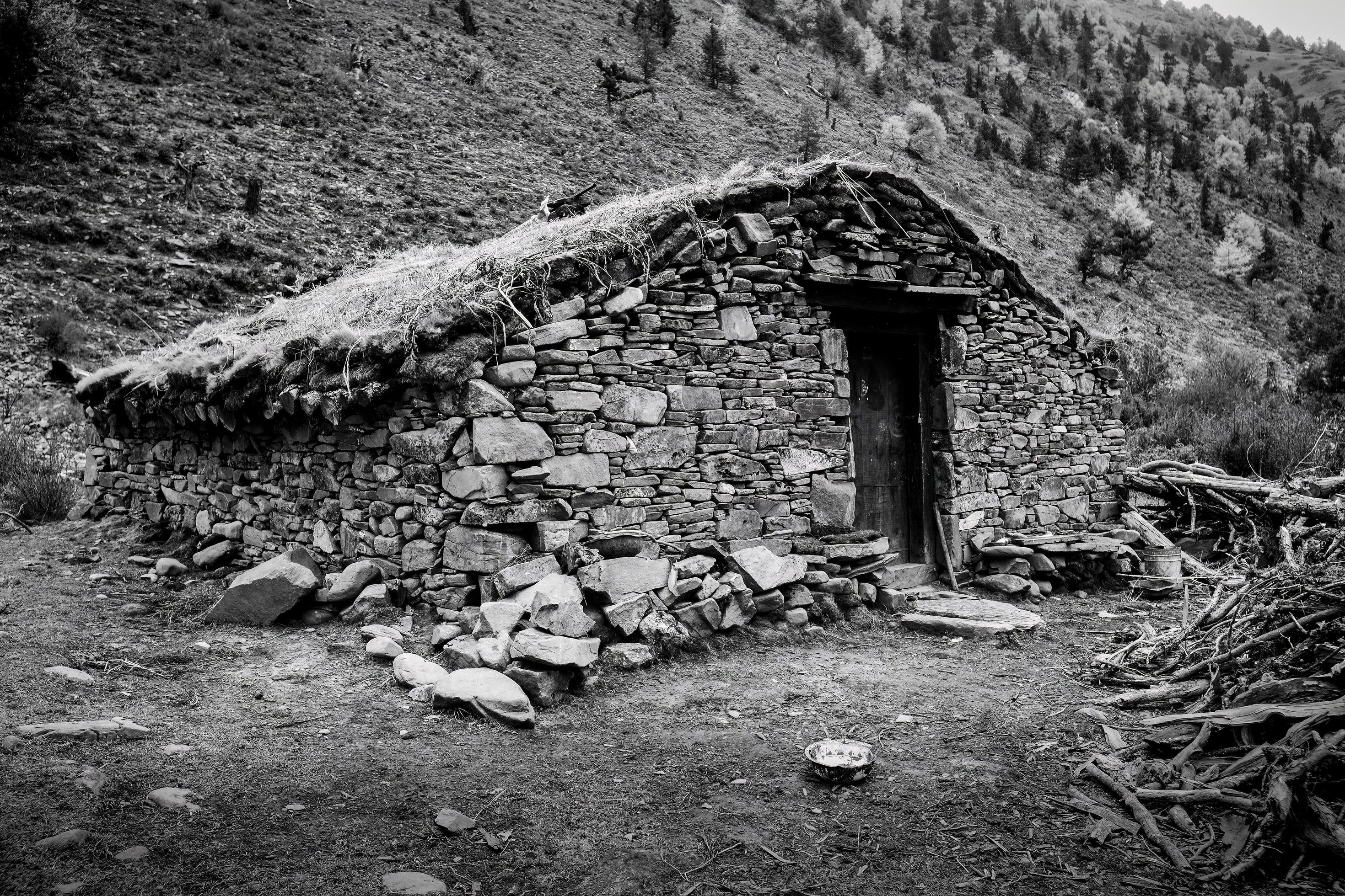 Stone Houses of Alpine Herdsmen in Tibetan Areas of China Stock Free