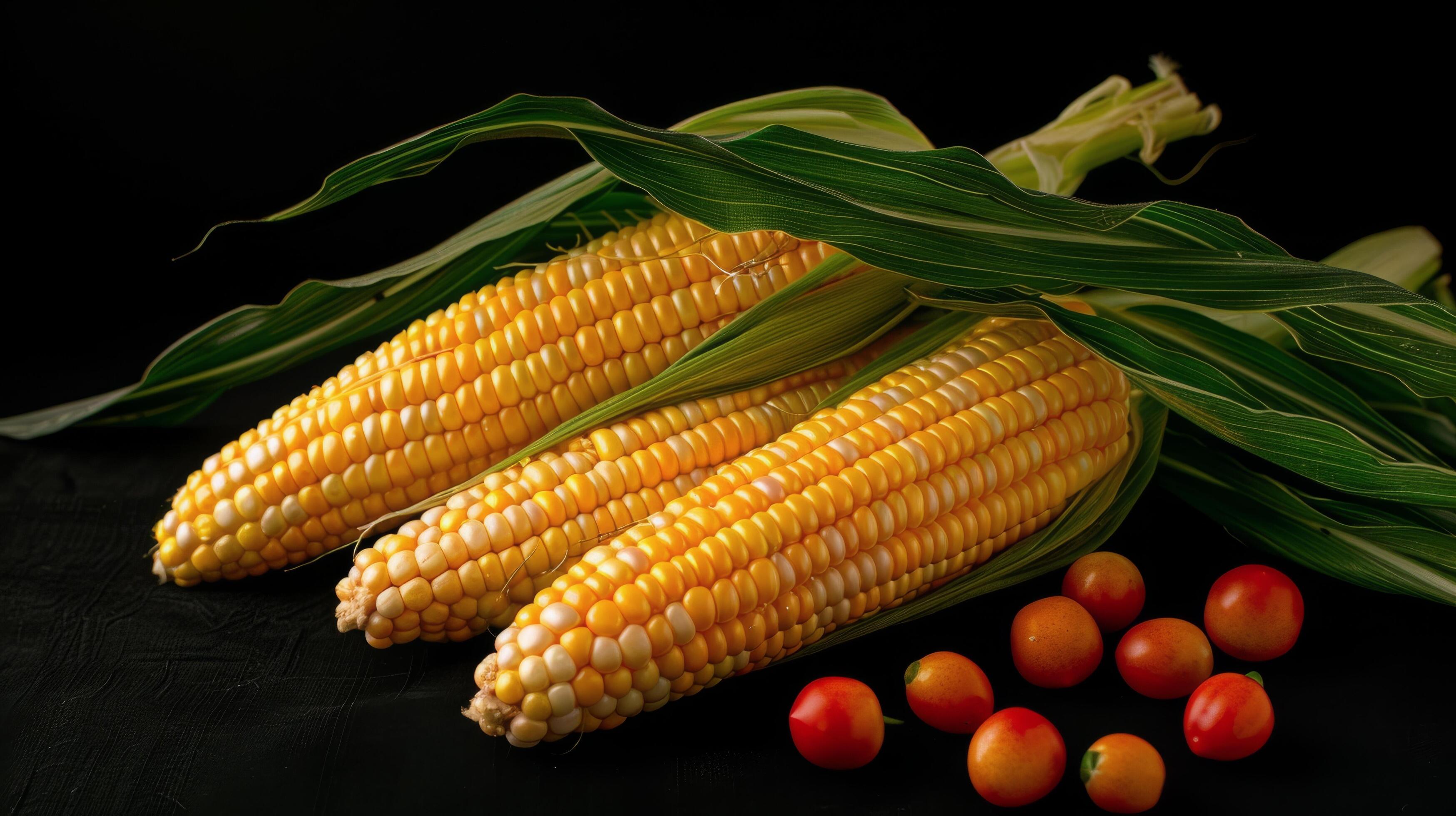 Corn on the Cob on Black Background Stock Free