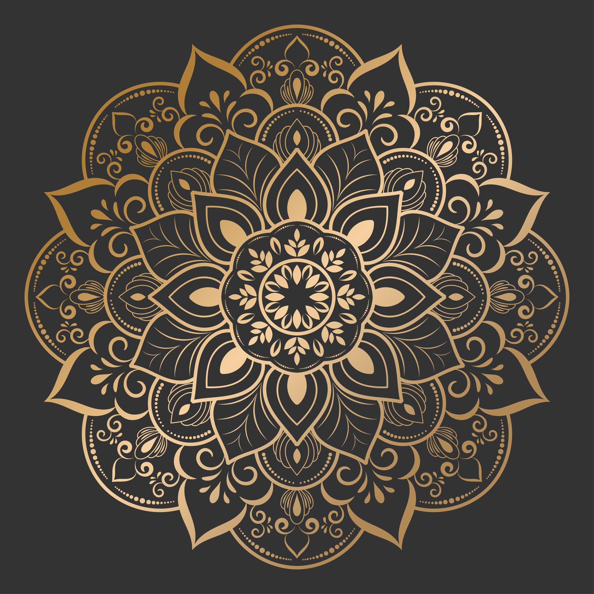 Beautiful golden flower mandala on black Stock Free