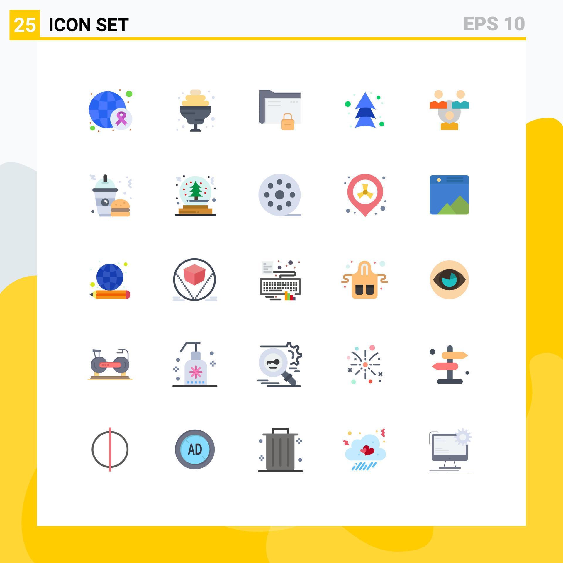 Mobile Interface Flat Color Set of 25 Pictograms of meeting direction folder up arrow Editable Vector Design Elements Stock Free