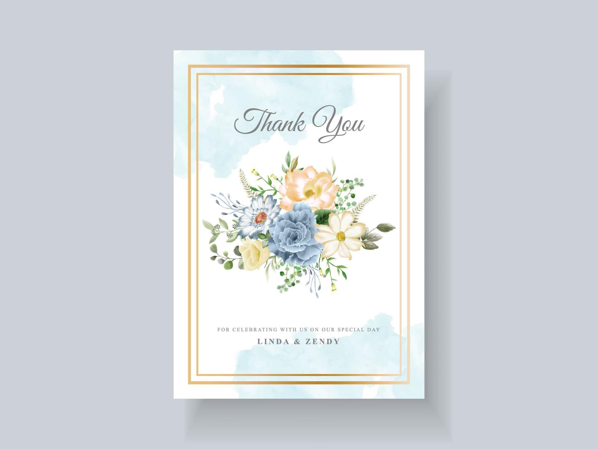 Beautiful blue flowers wedding invitation card template Stock Free