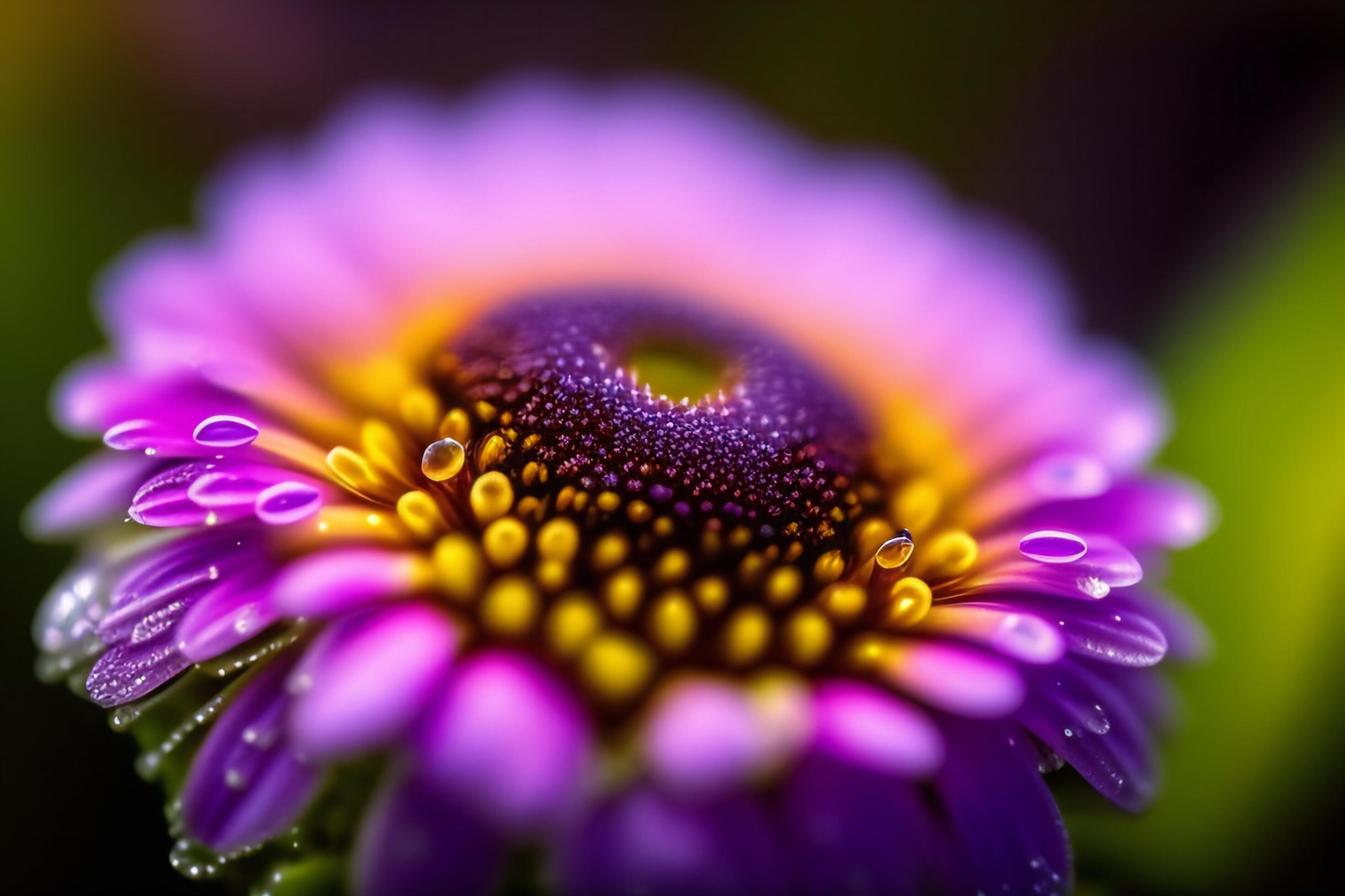 Macro close-up of a flower in bloom with dew drops. Stock Free