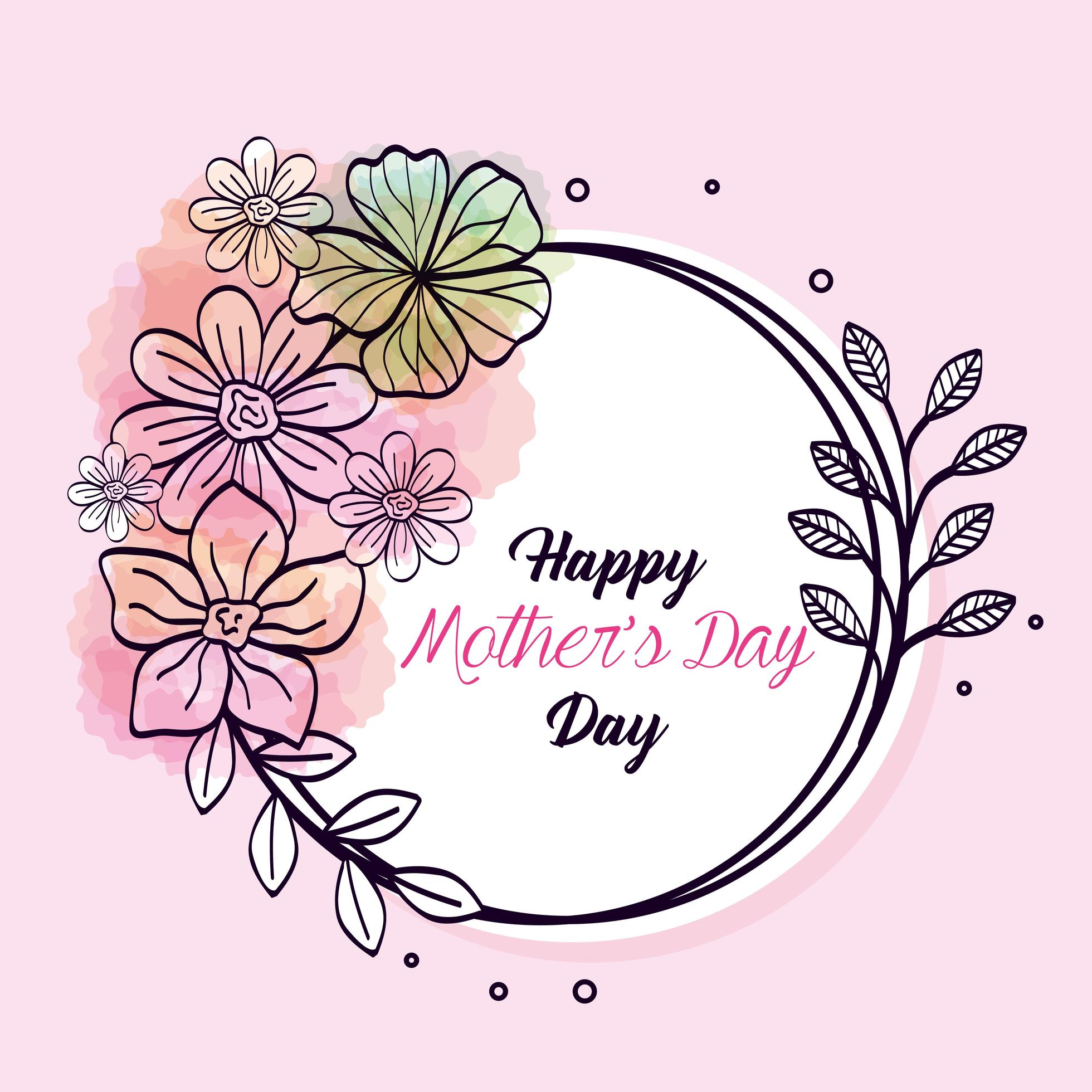 happy mother day card and frame circular with flowers decoration Stock Free