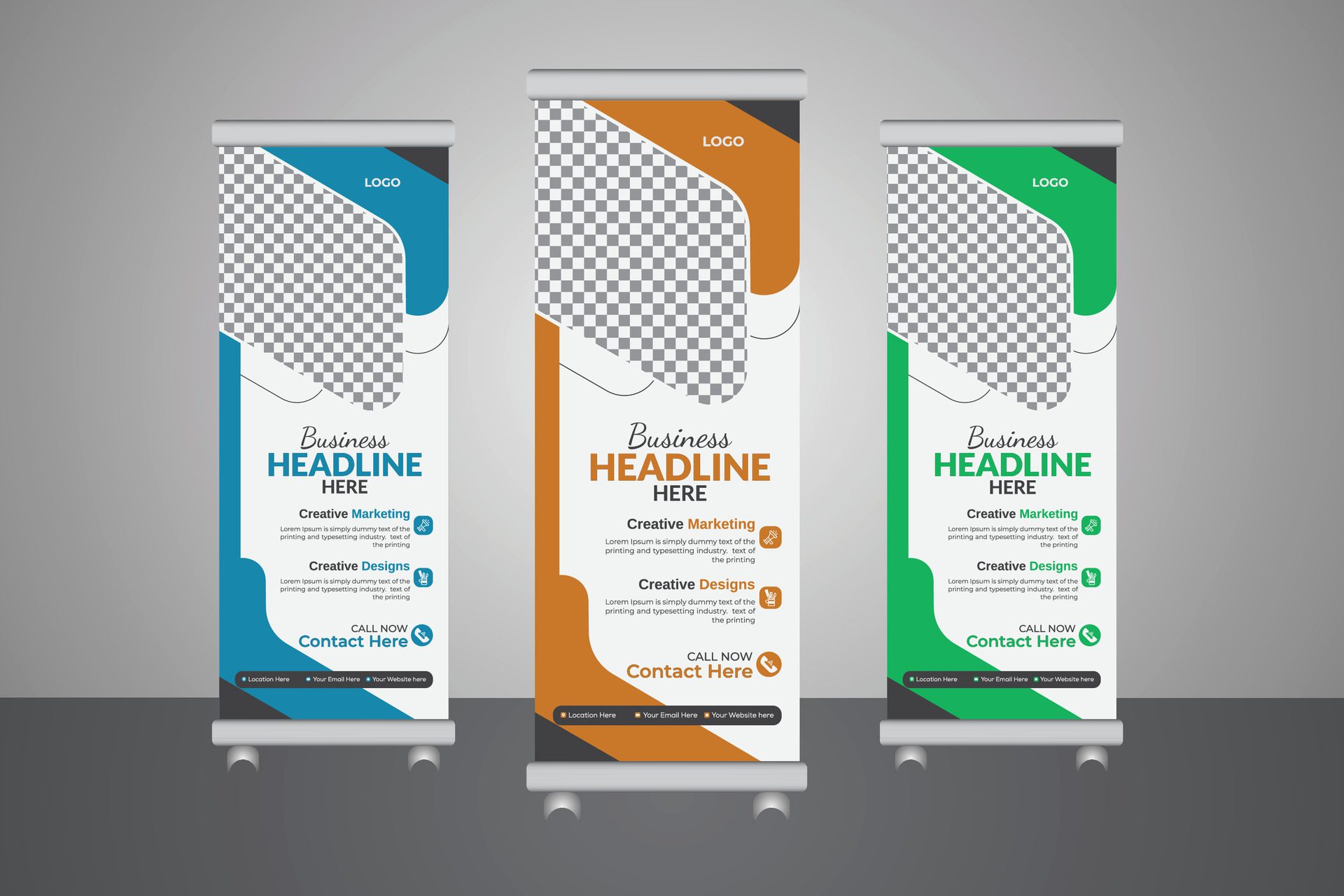 A set of roll-up banners, pop-up banners, creative banners, corporate banners, and banner AI Free Vector