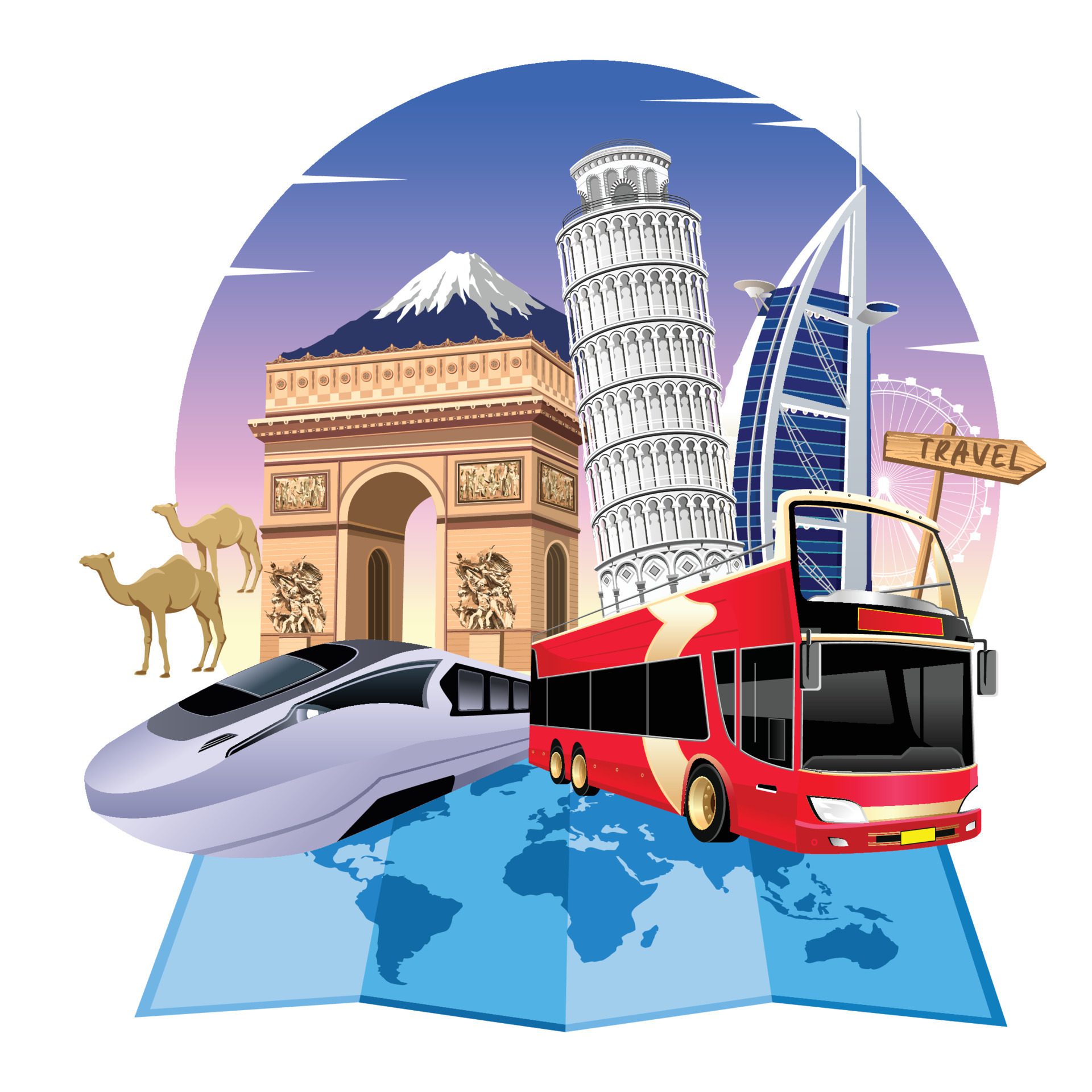 World Travel Vector Illustration. Tour and Travel Graphic design for banners and flyer Free Vector