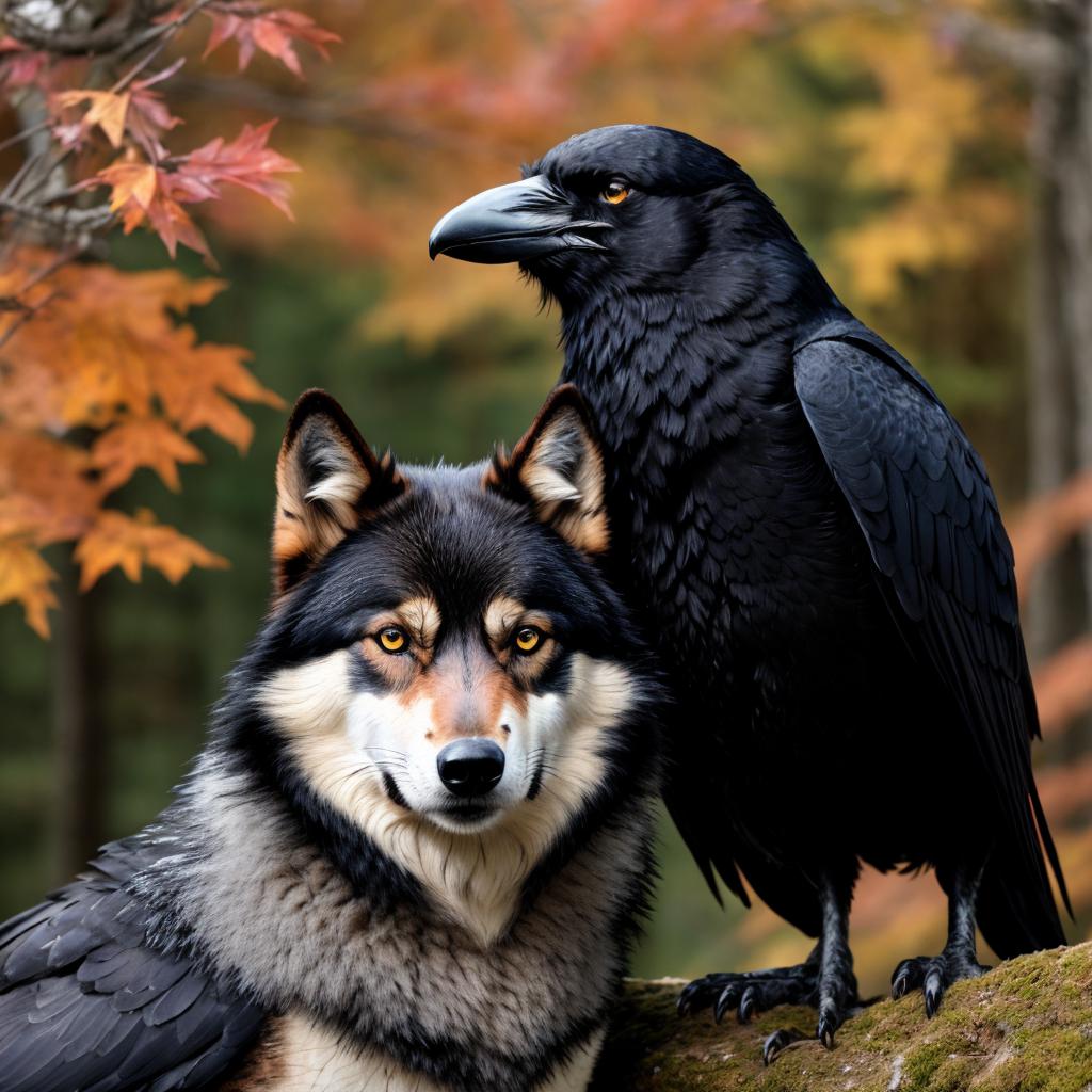 Raven and Wolf by by @ai_generated