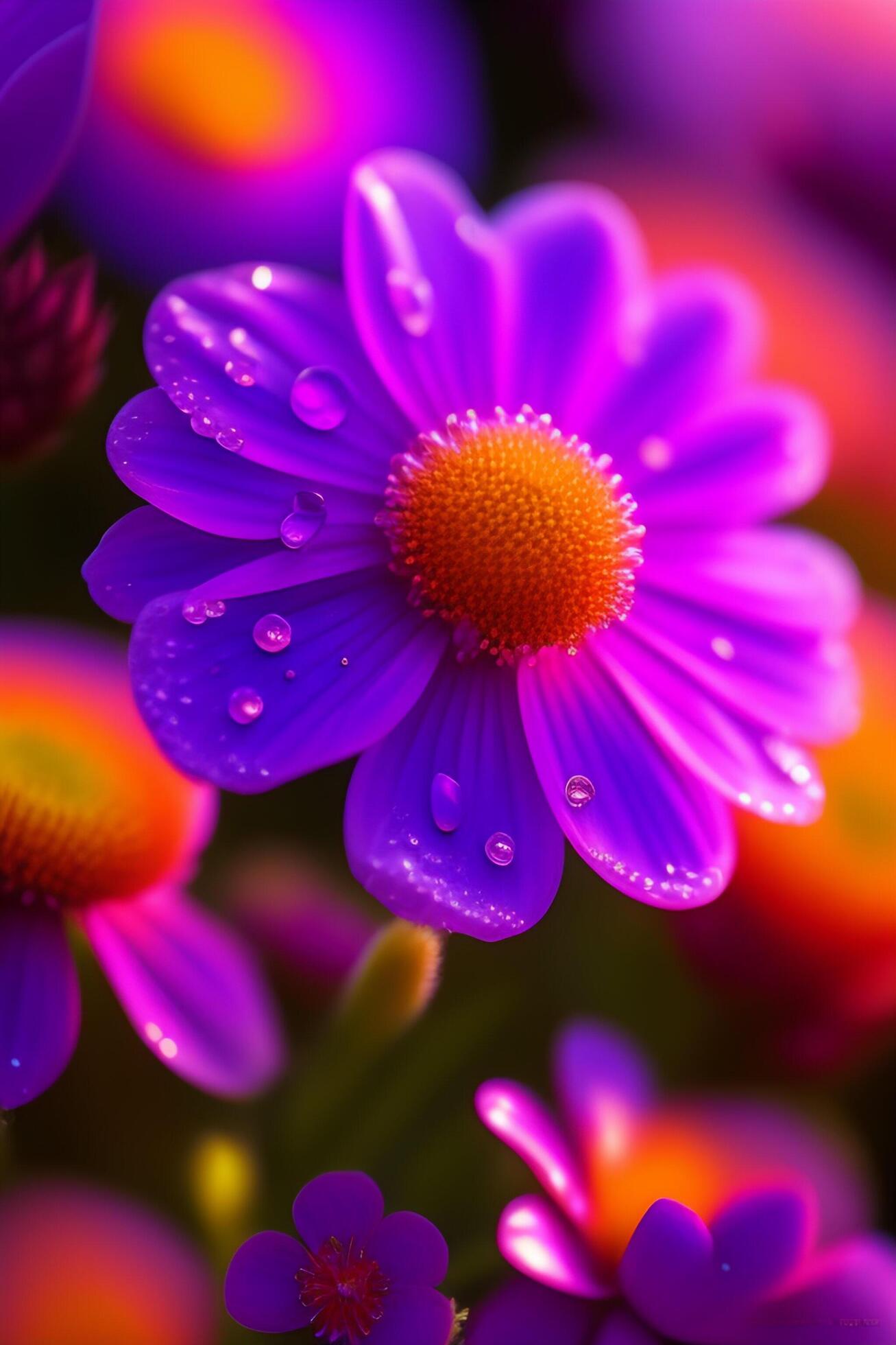 Purple flowers with dew drops Stock Free